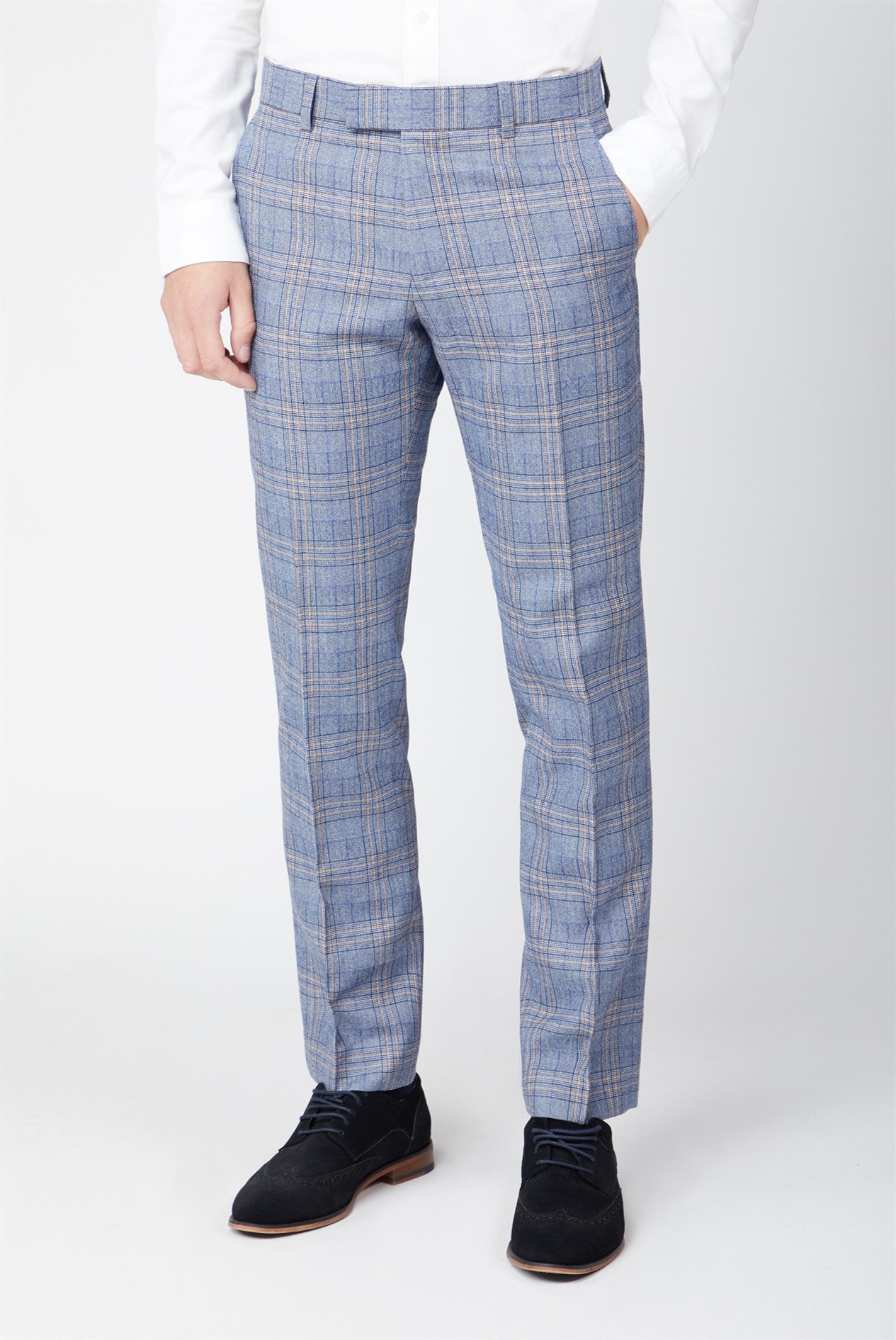 blue check suit trousers