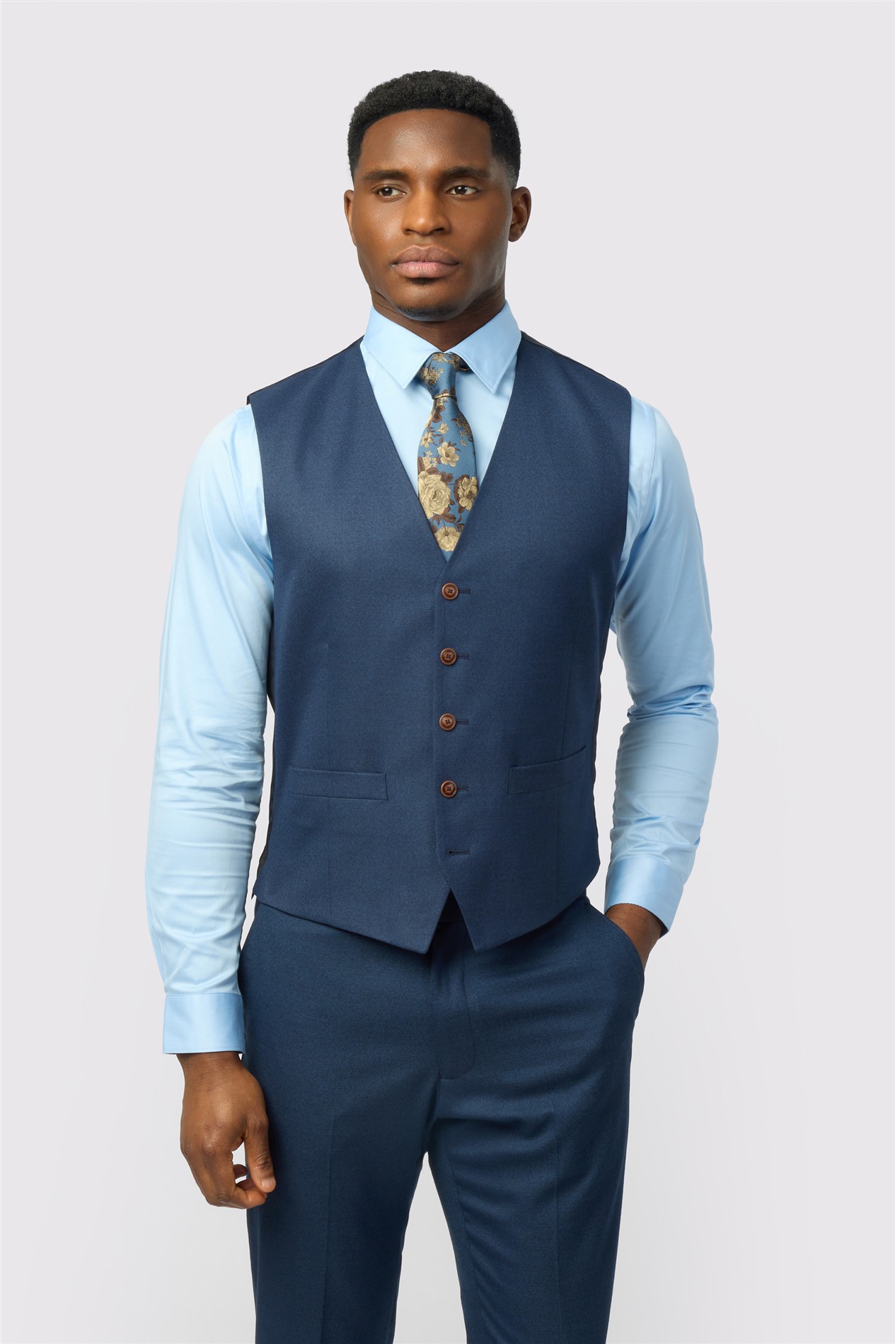 Antique Rogue Navy Texture Stretch Waistcoat