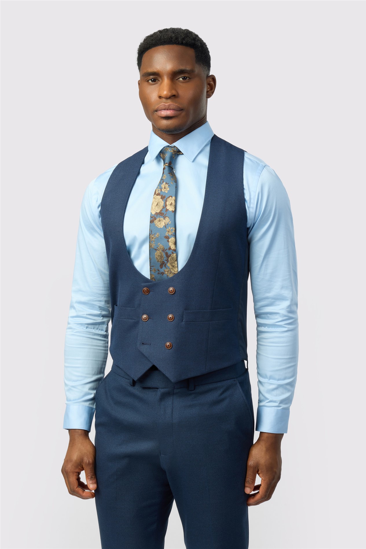 Antique Rogue Navy Texture Double Breasted Stretch Waistcoat