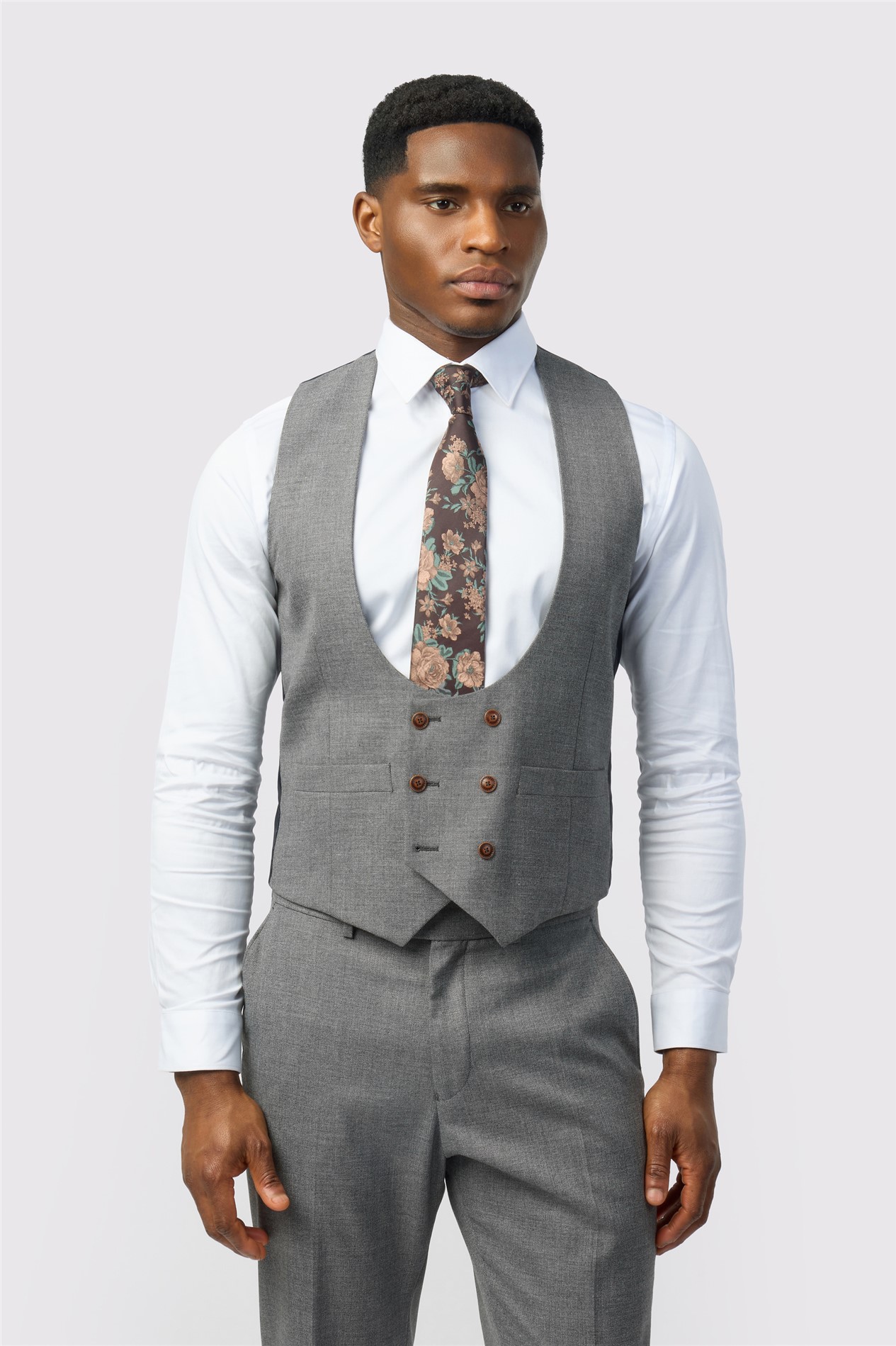 Antique Rogue Grey Texture Double Breasted Stretch Waistcoat