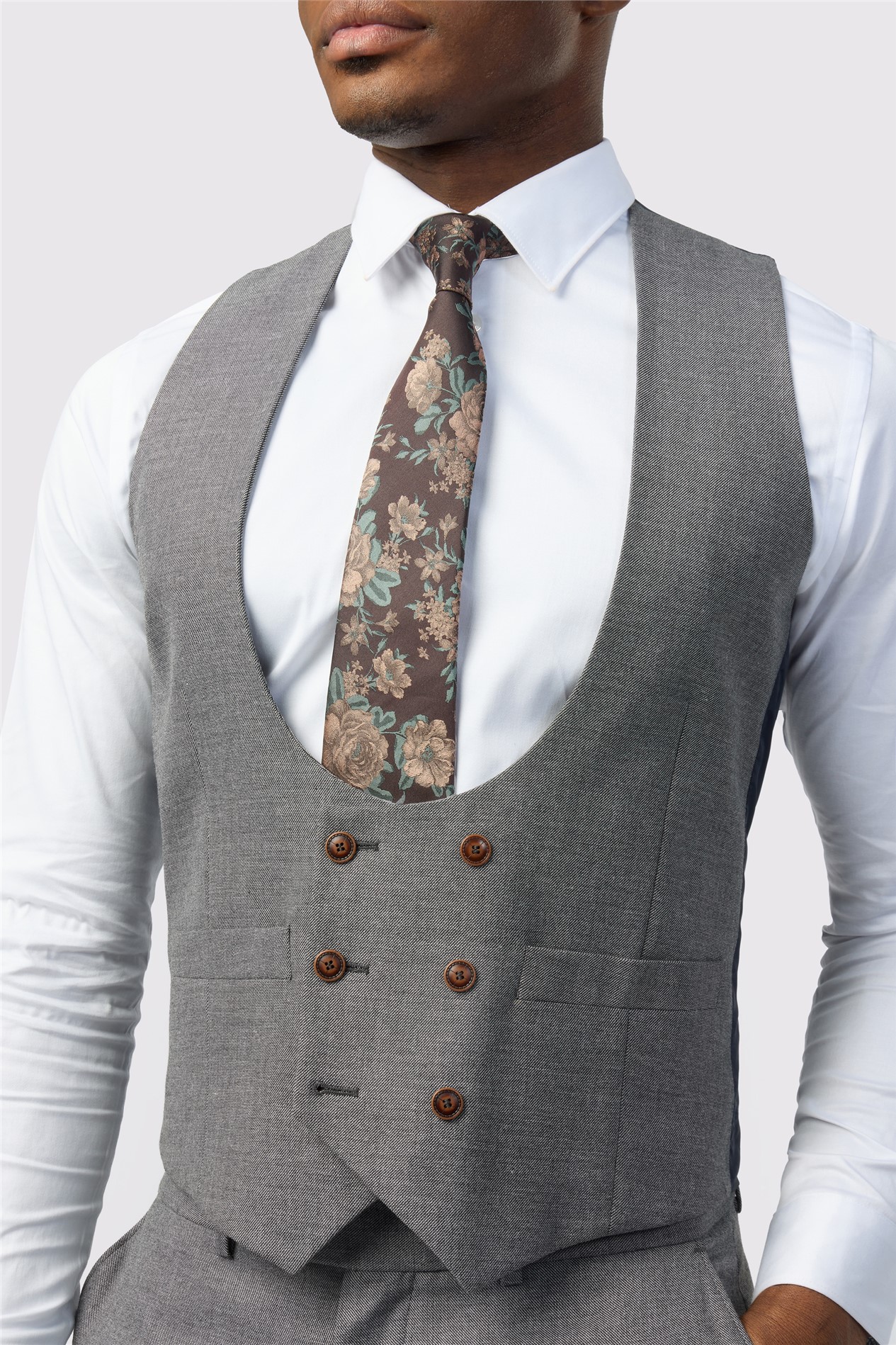 Antique Rogue Grey Texture Double Breasted Stretch Waistcoat