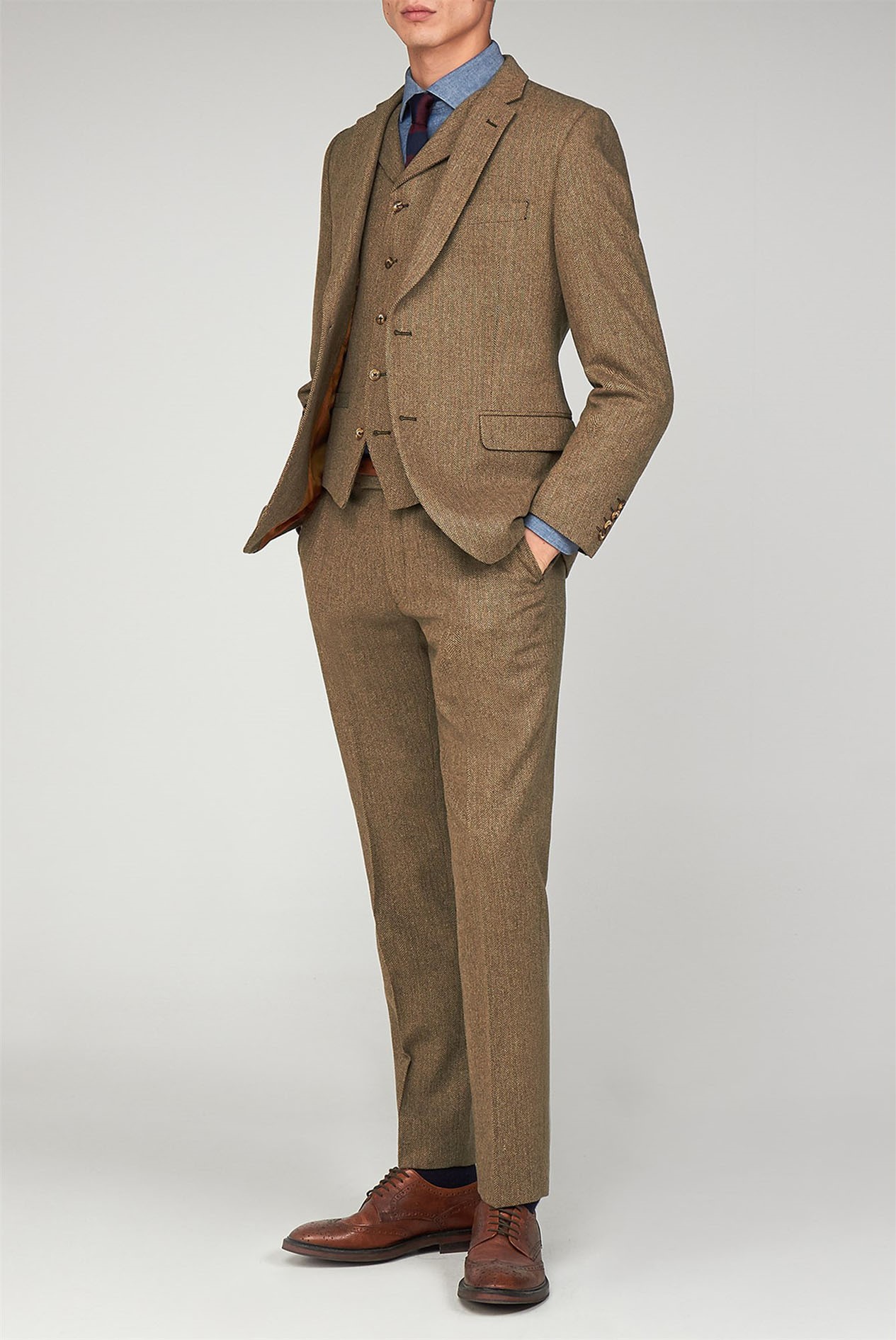 Gibson London The Pimlico Men's Brown Herringbone Suit Jacket