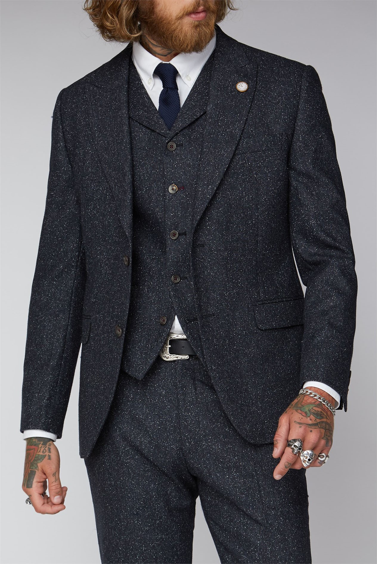 Gibson London Men's Navy Speckle Tweed Suit Suitdirect.co.uk