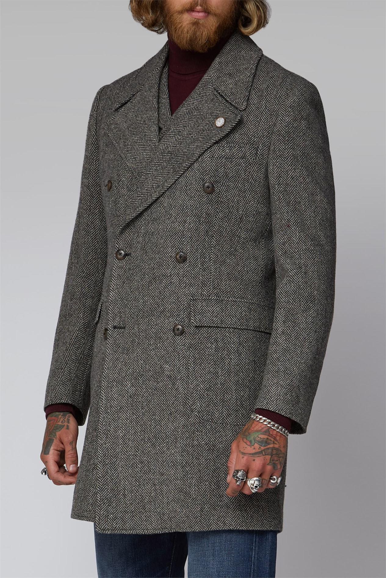 Gibson London Grey Tweed Herringbone Overcoat Suit Direct