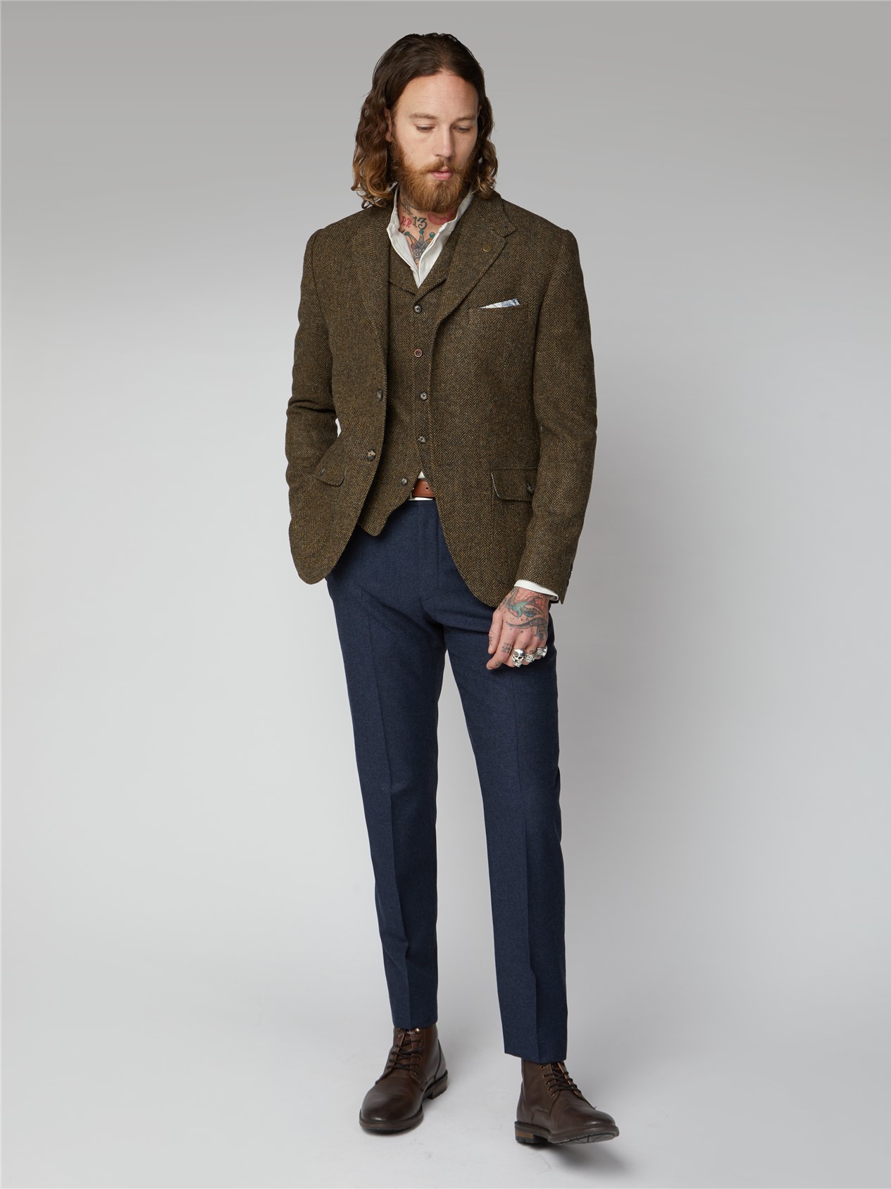 Gibson London | Brown Herringbone Suit Jacket | SuitDirect.co.uk