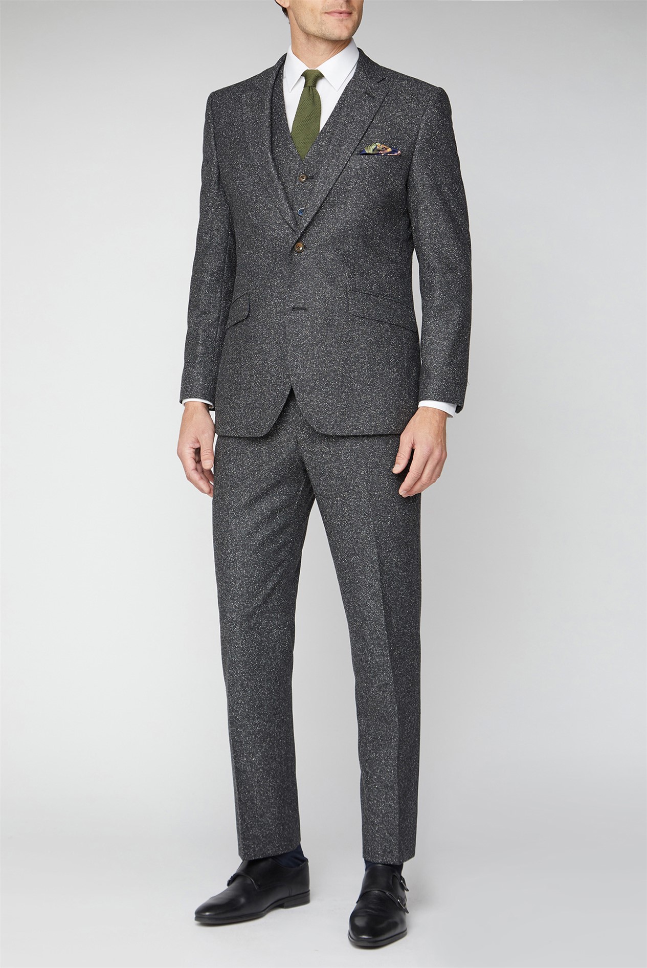 dark grey tweed suit