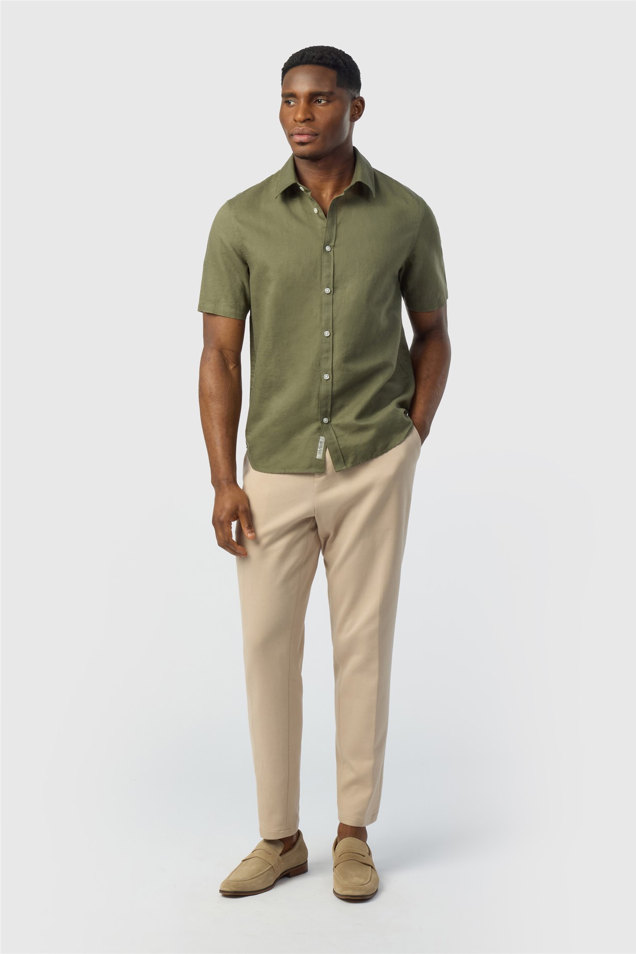 Ted Baker Olive Linen Blend Short Sleeve Shirt