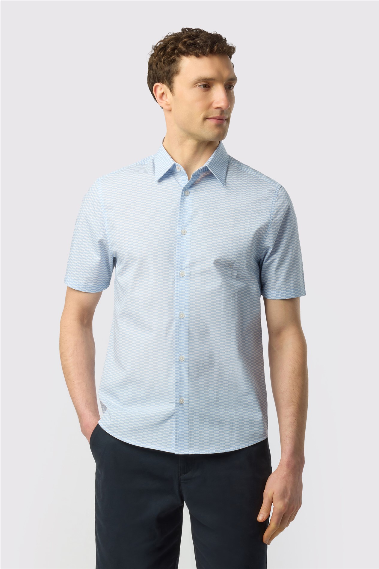 Ted Baker Light Blue Short Sleeve Geo Print Shirt