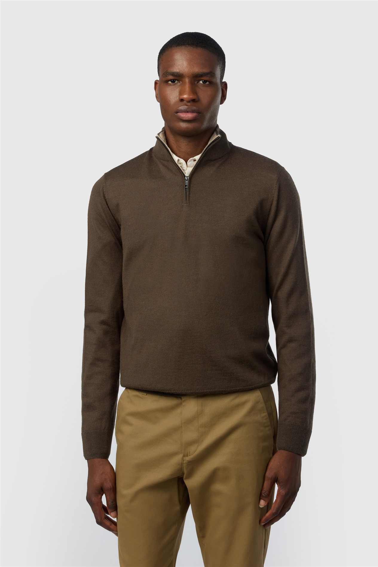 Ted Baker Wool Blend Half Zip Olive Jumper | Suit Direct