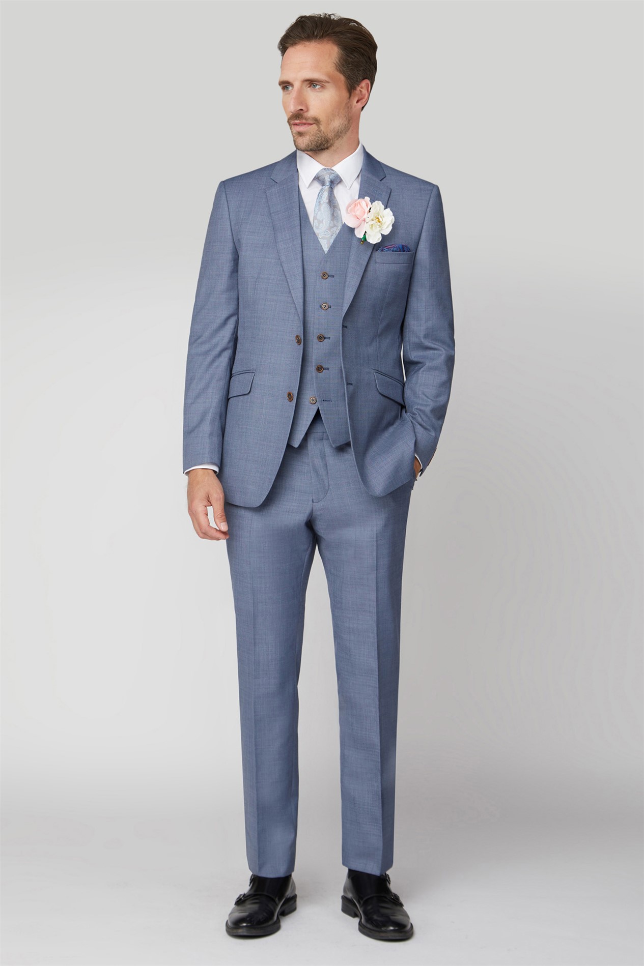  Tailored Fit Light Blue Premier Sharkskin Suit Jacket