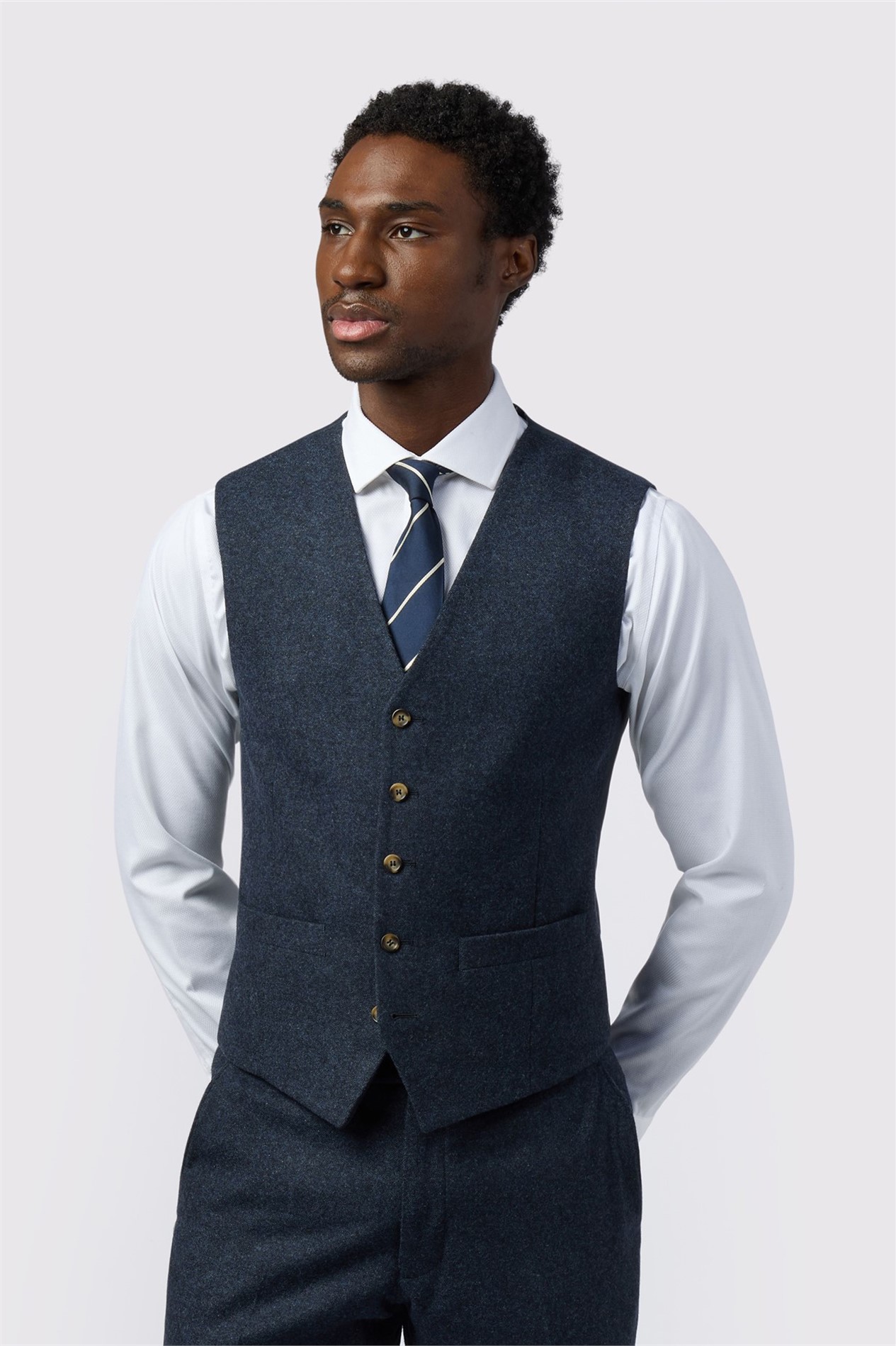Alexandre Tailored Fit Navy Donegal Waistcoat