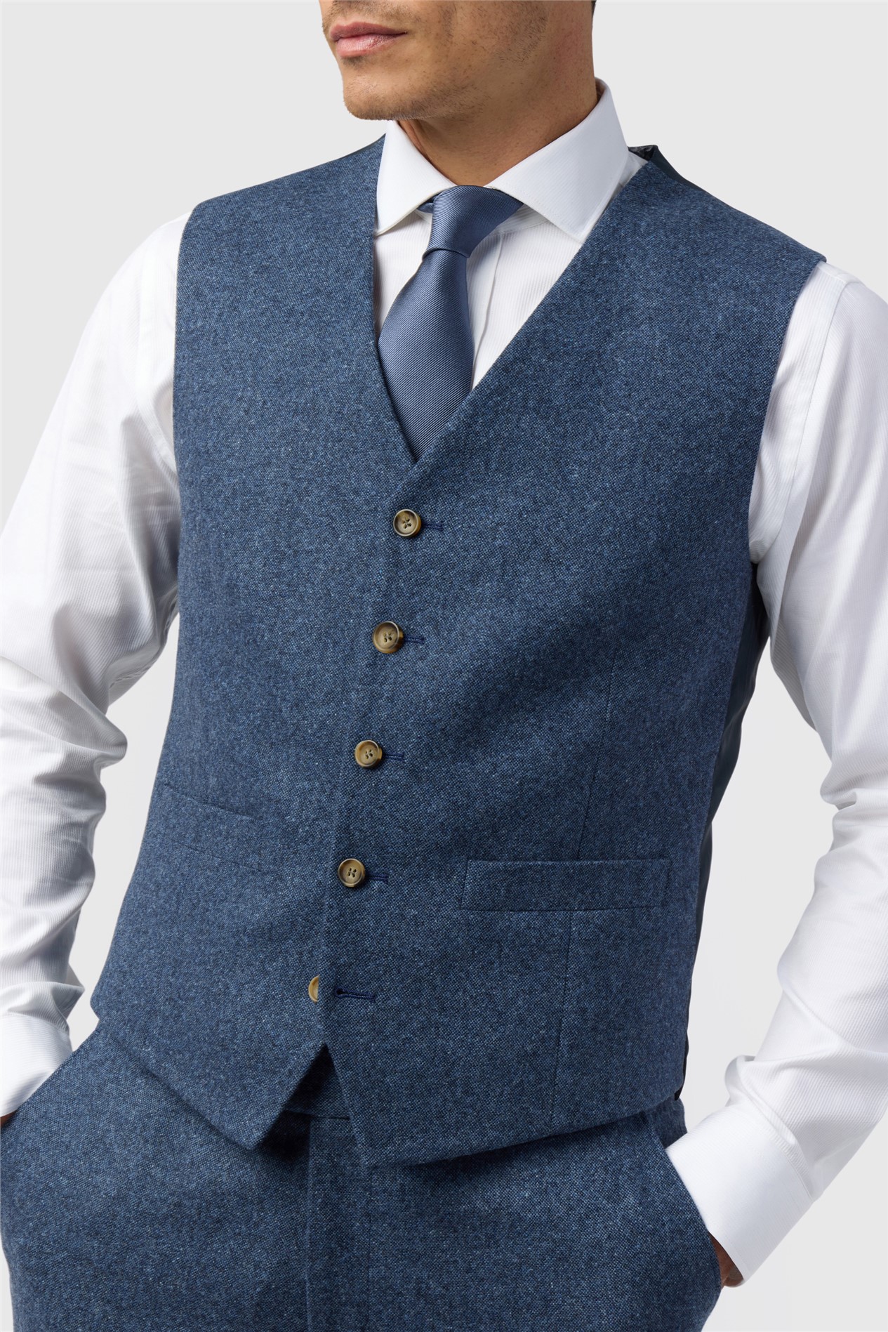 Alexandre Tailored Fit Blue Donegal Waistcoat