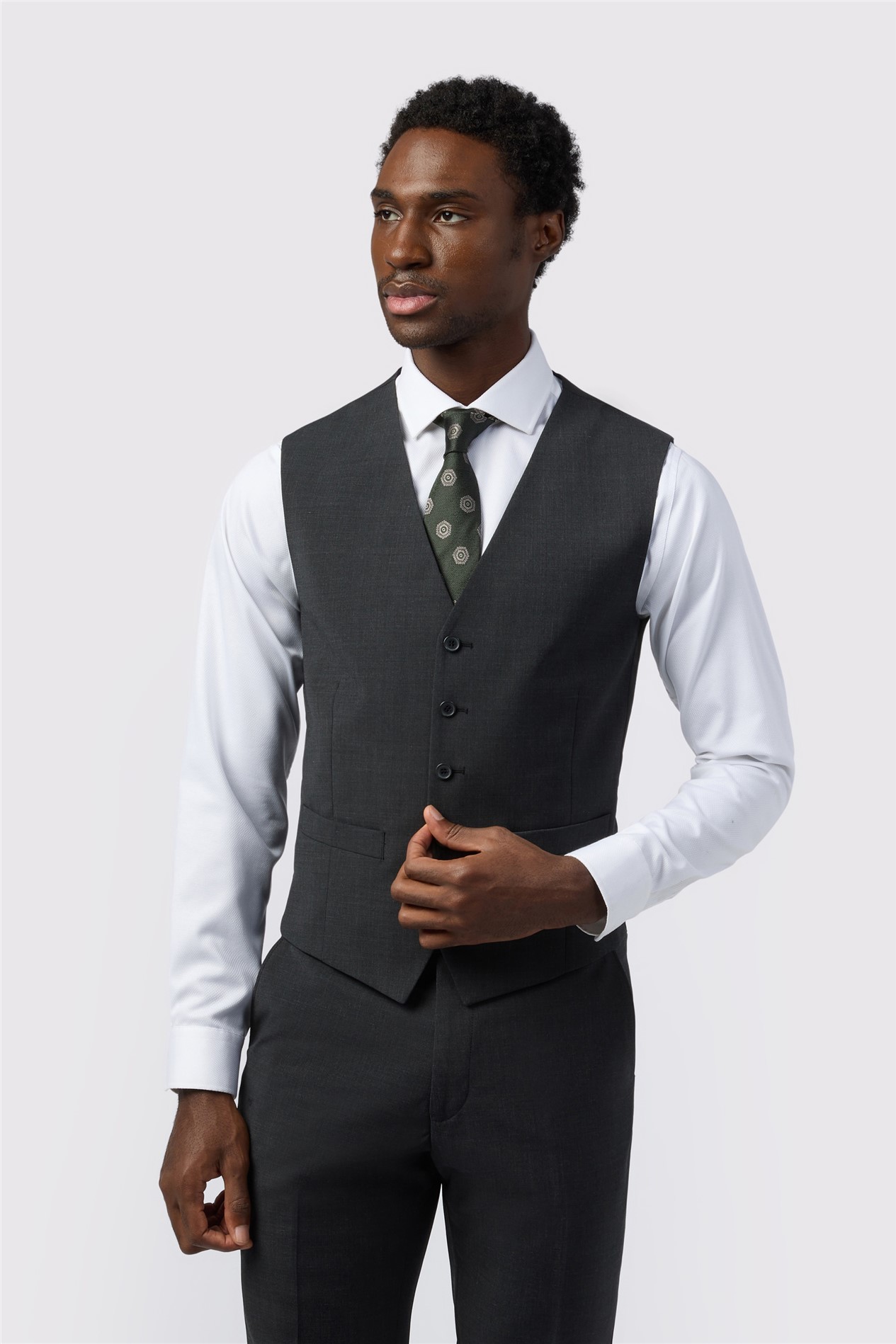Alexandre Tailored Fit Charcoal Wool Blend Stretch Waistcoat
