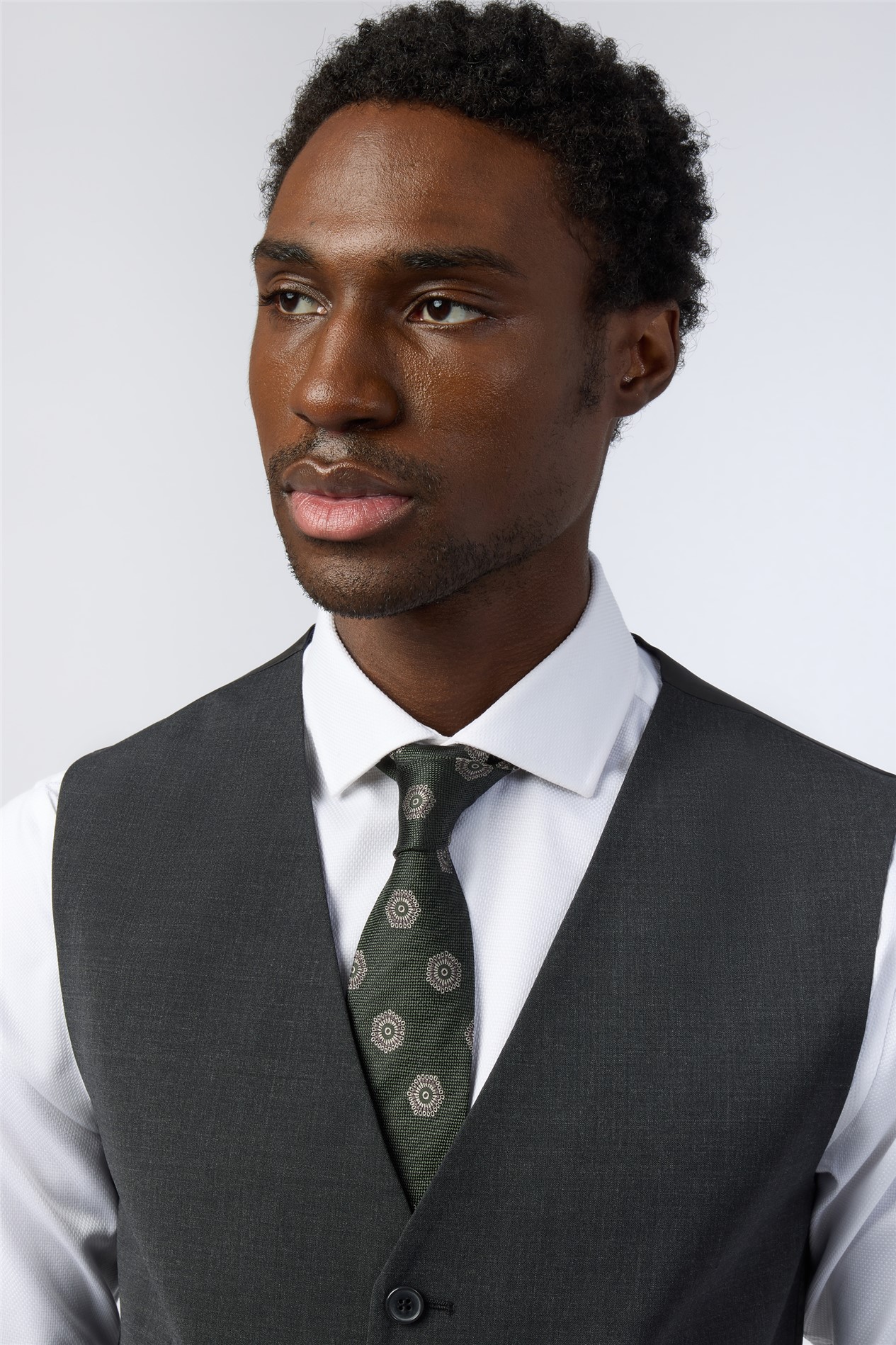 Alexandre Tailored Fit Charcoal Wool Blend Stretch Waistcoat
