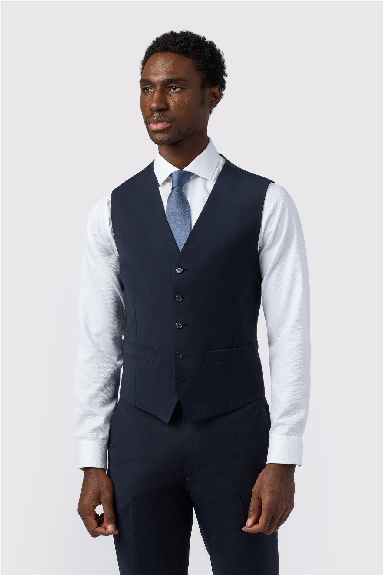 Alexandre Slim Fit Navy Wool Blend Stretch Waistcoat
