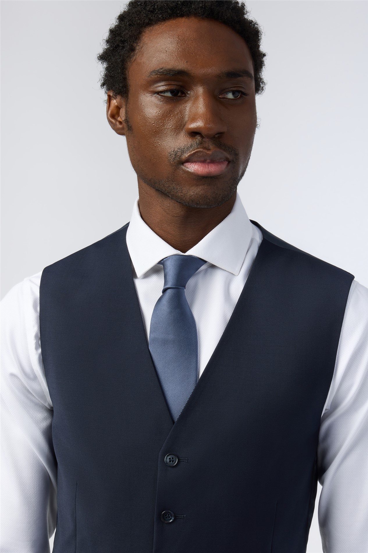 Alexandre Slim Fit Navy Wool Blend Stretch Waistcoat
