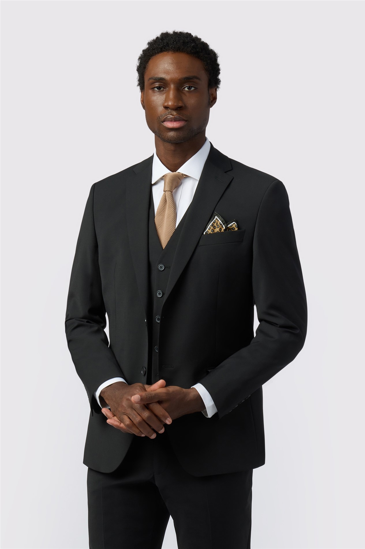 Alexandre Tailored Fit Black Wool Blend Stretch Jacket