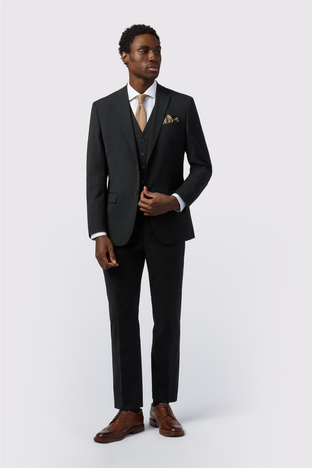 Alexandre Tailored Fit Black Wool Blend Stretch Jacket