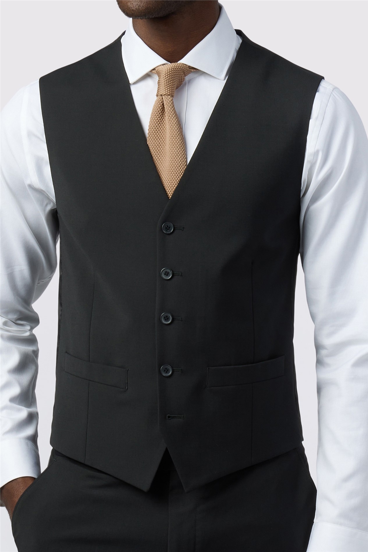 Alexandre Slim Fit Black Wool Blend Stretch Waistcoat
