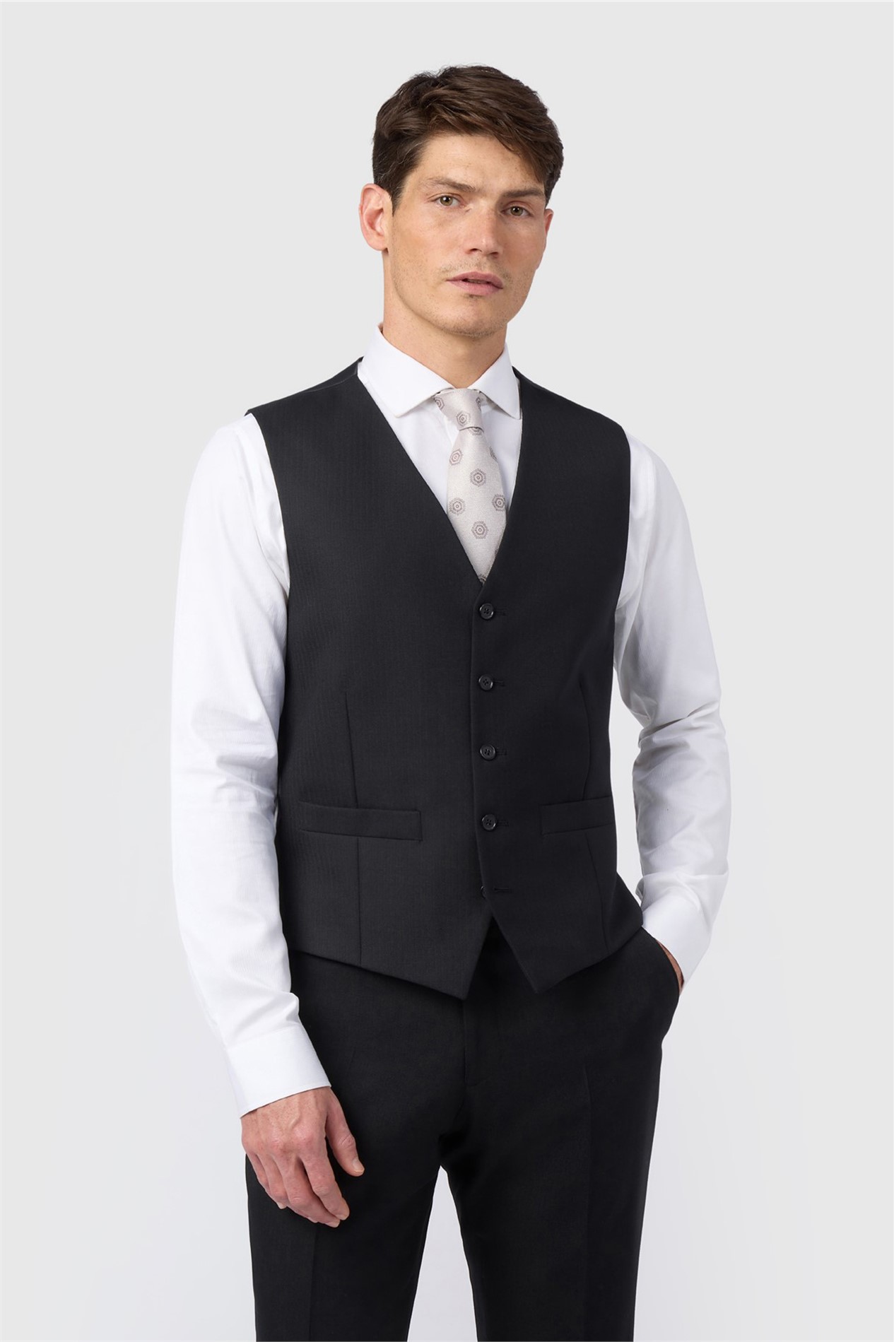 Alexandre Regular Fit Berwick Wool Masonic Herringbone Waistcoat
