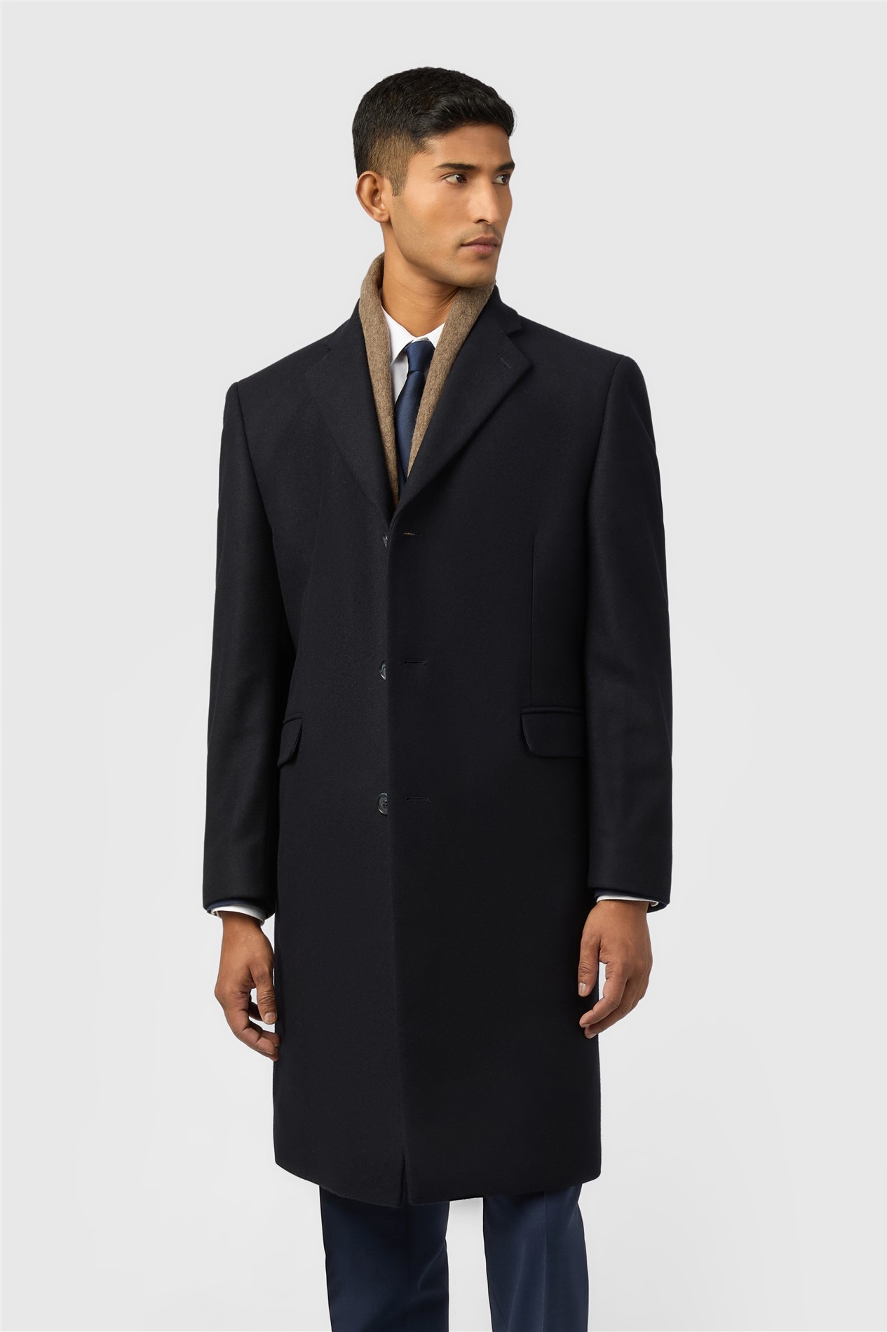 Alexandre Navy Loxford Single Breasted Wool Rich Overcoat
