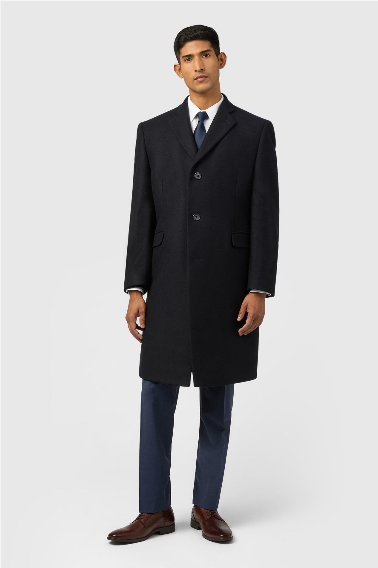 Alexandre Navy Loxford Single Breasted Wool Rich Overcoat
