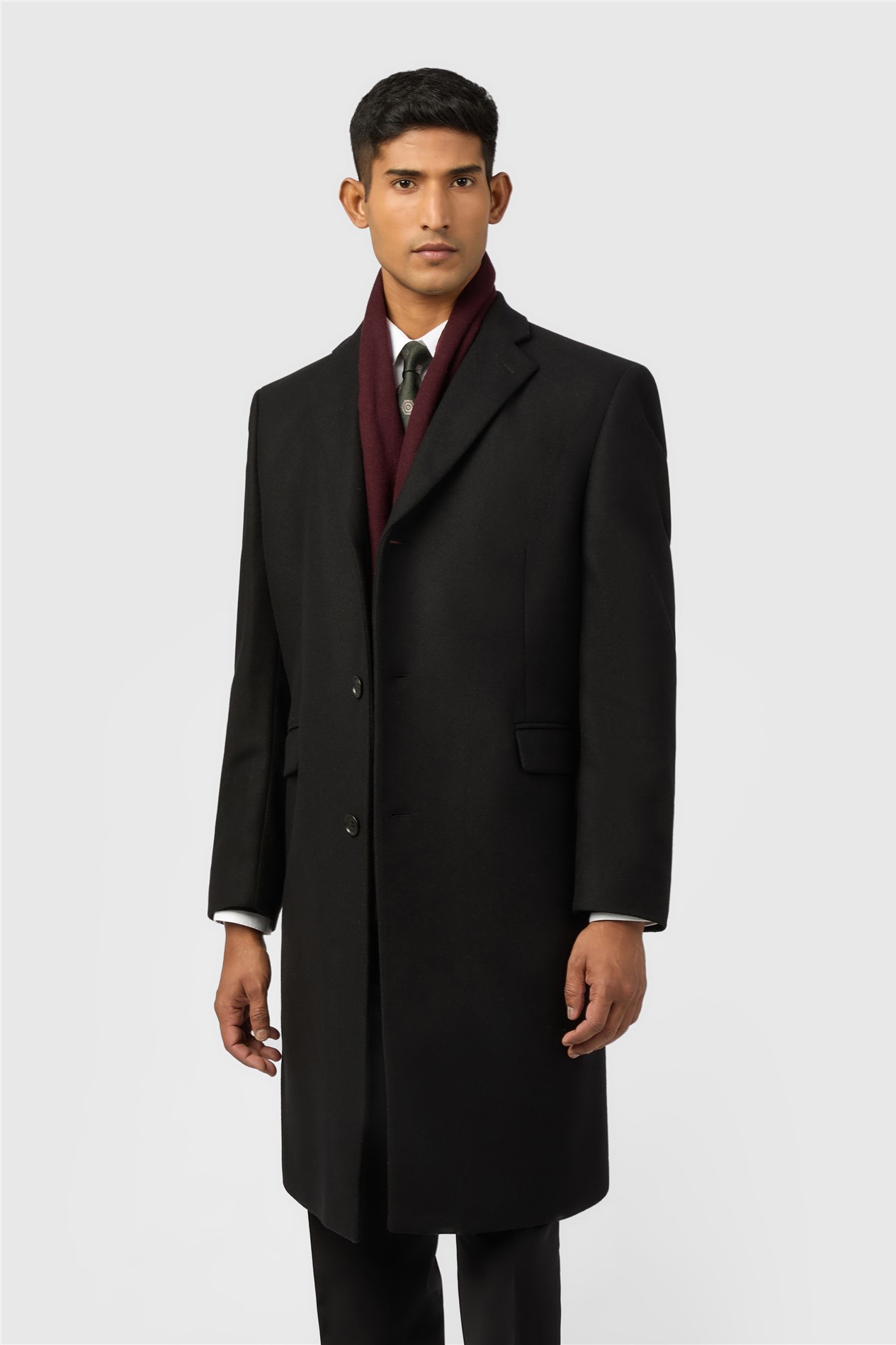 Alexandre Black Loxford Single Breasted Wool Rich Overcoat
