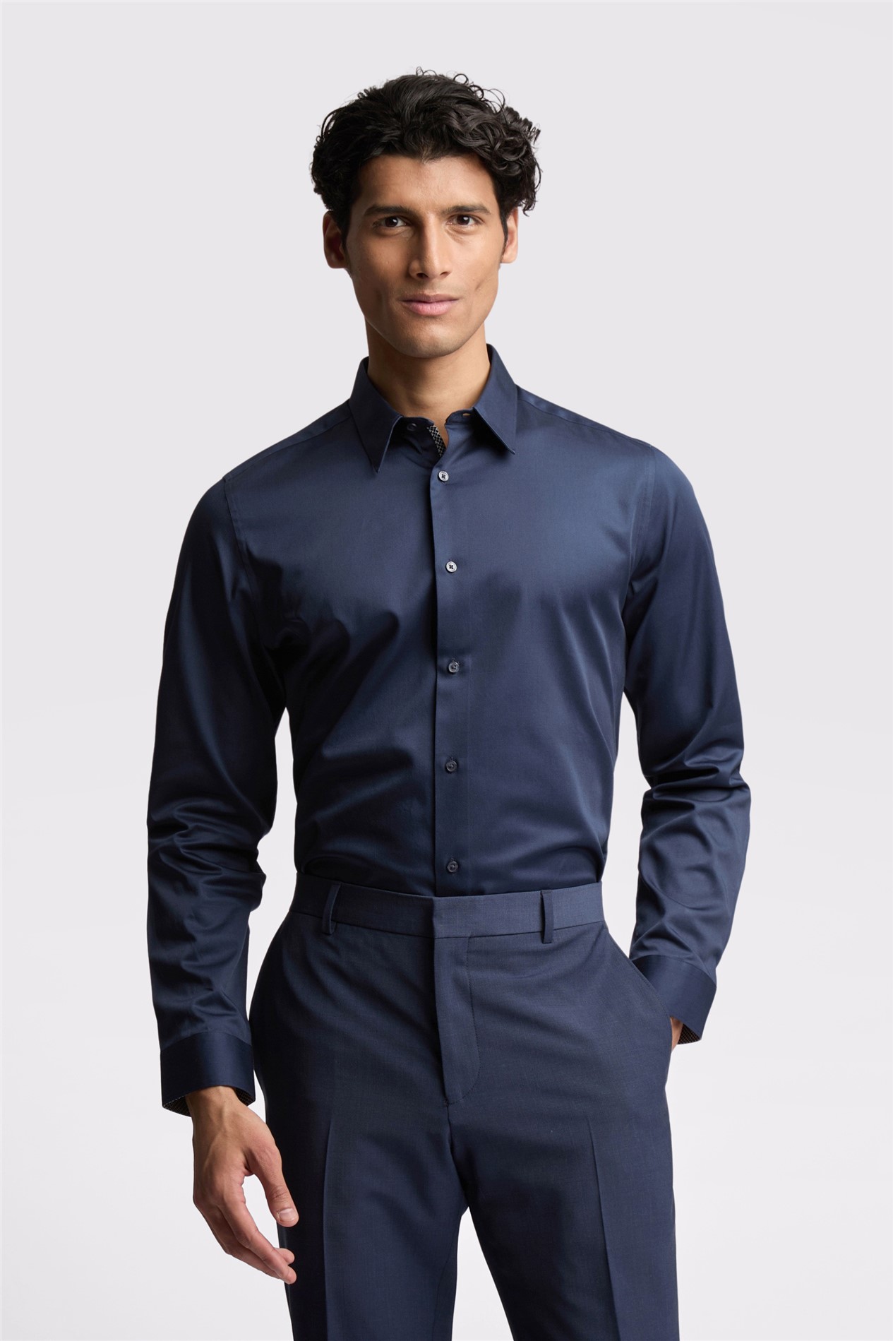 Ted Baker Slim Fit Navy Sateen Shirt