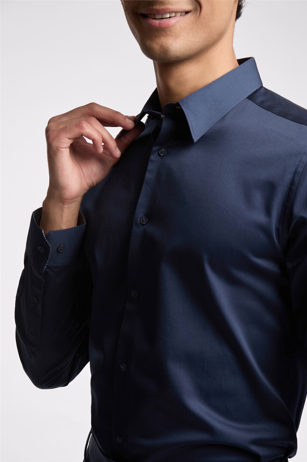 Ted Baker Slim Fit Navy Sateen Shirt