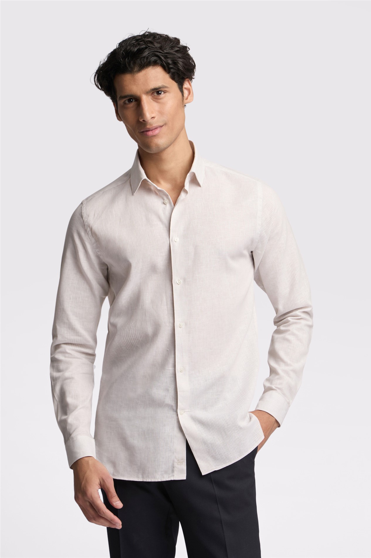 Ted Baker Slim Fit Kerr Stone Stripe Linen Blend Shirt
