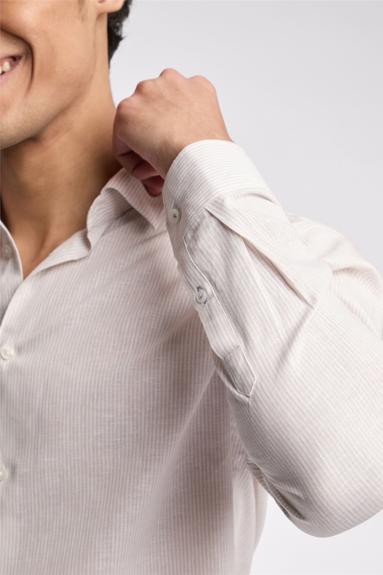 Ted Baker Slim Fit Kerr Stone Stripe Linen Blend Shirt