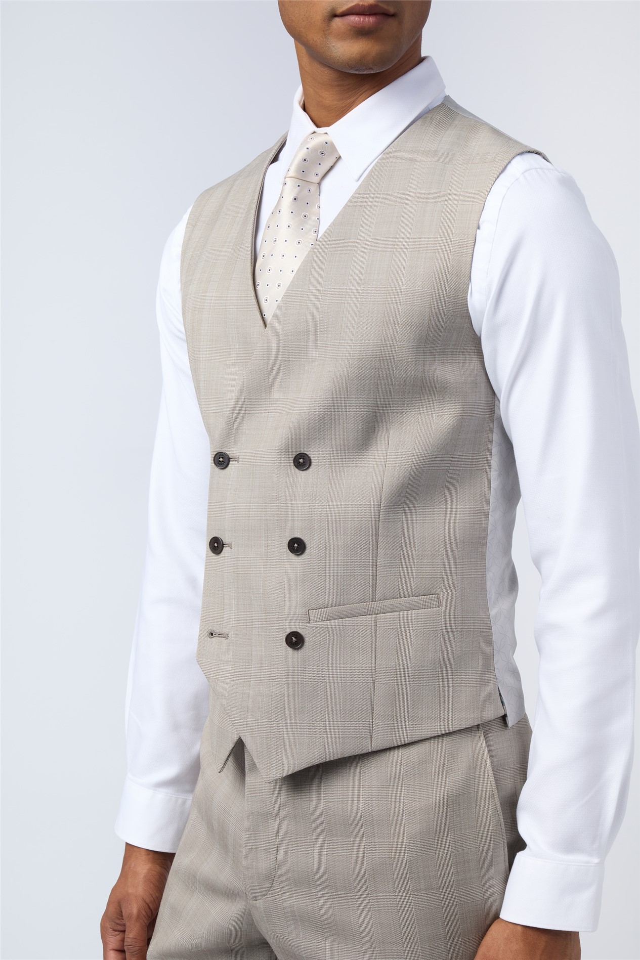 Ted Baker Slim Fit Performance Donne Taupe Check Waistcoat
