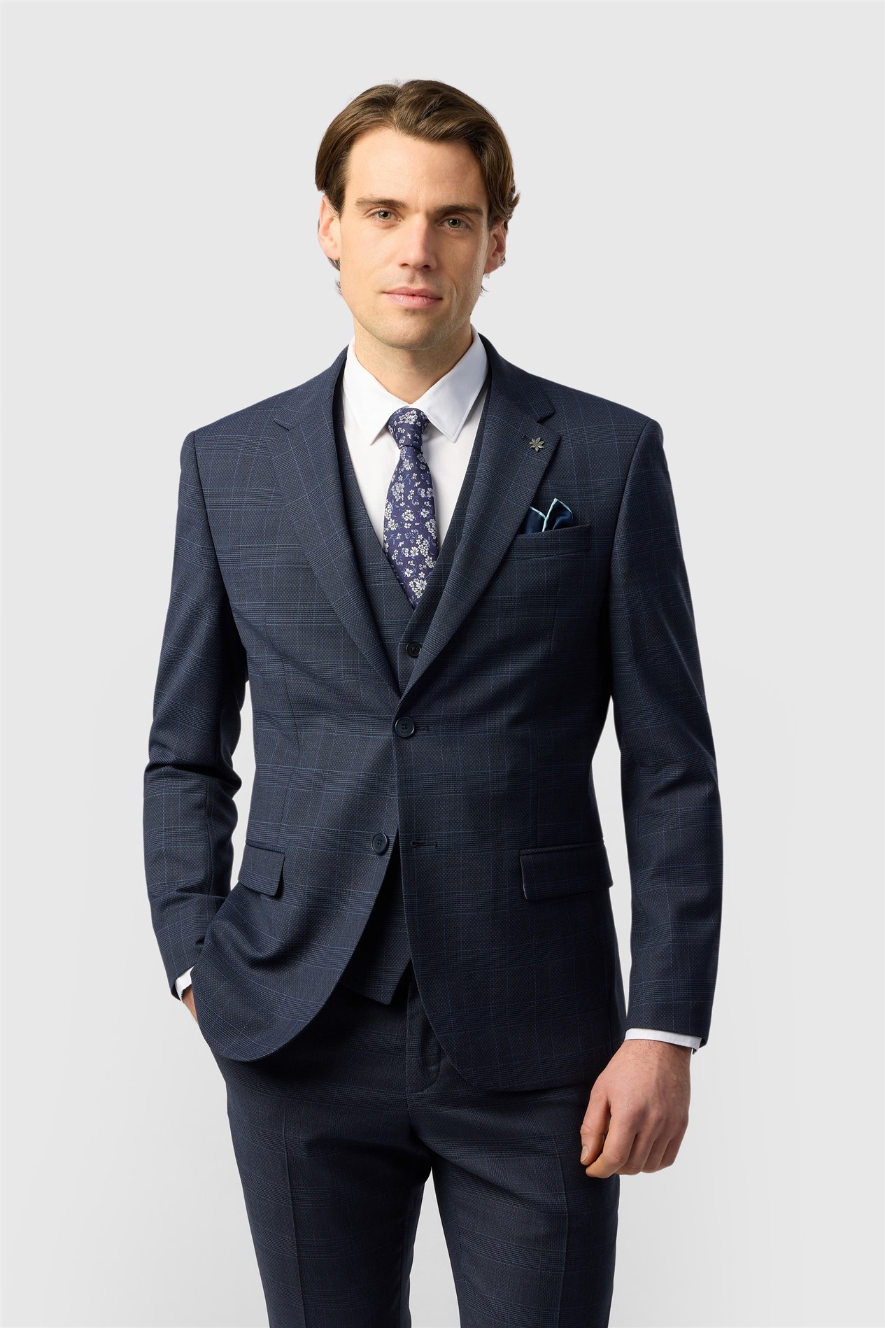 Ted Baker Slim Fit Performance Navy Textured Check Jacket
