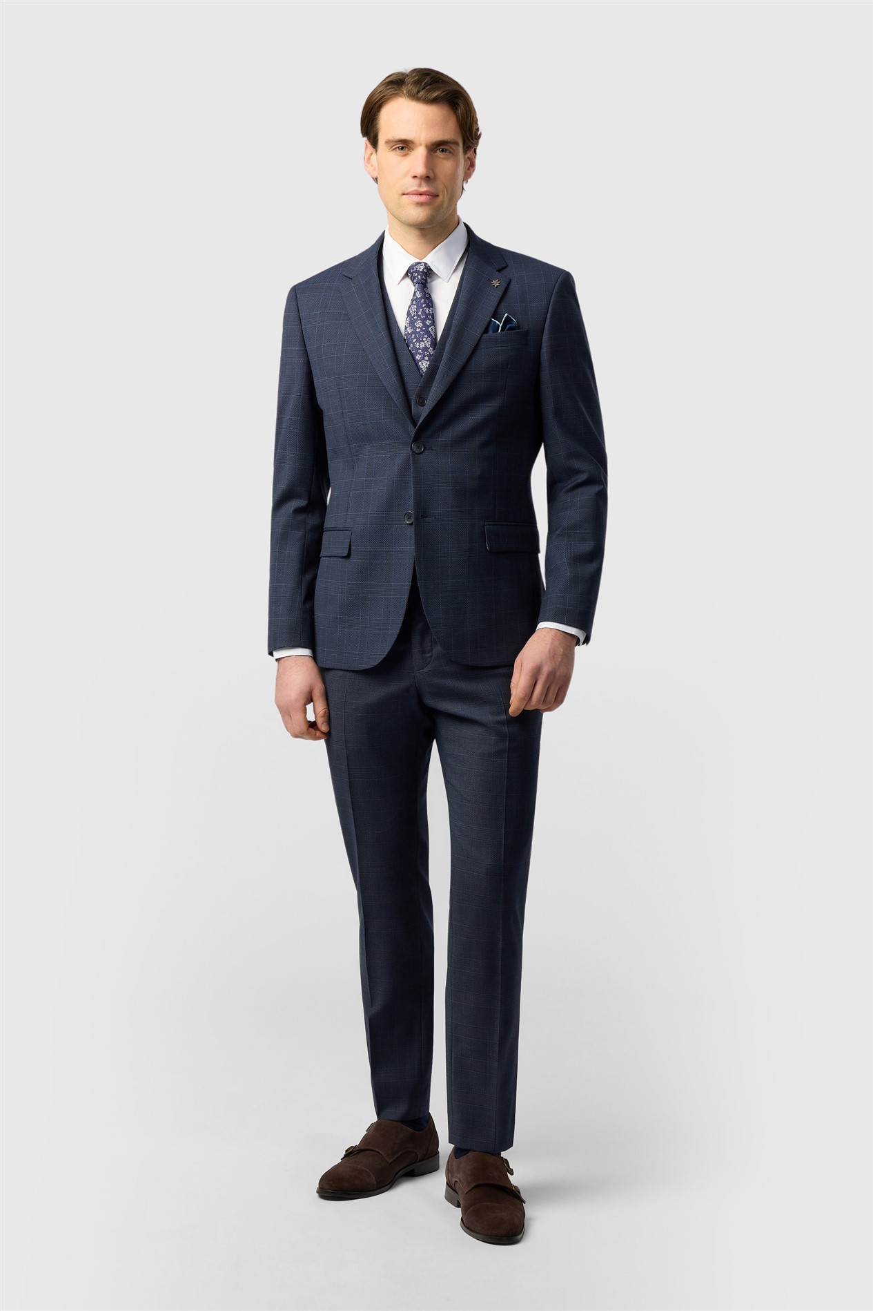 Ted Baker Slim Fit Performance Navy Textured Check Jacket
