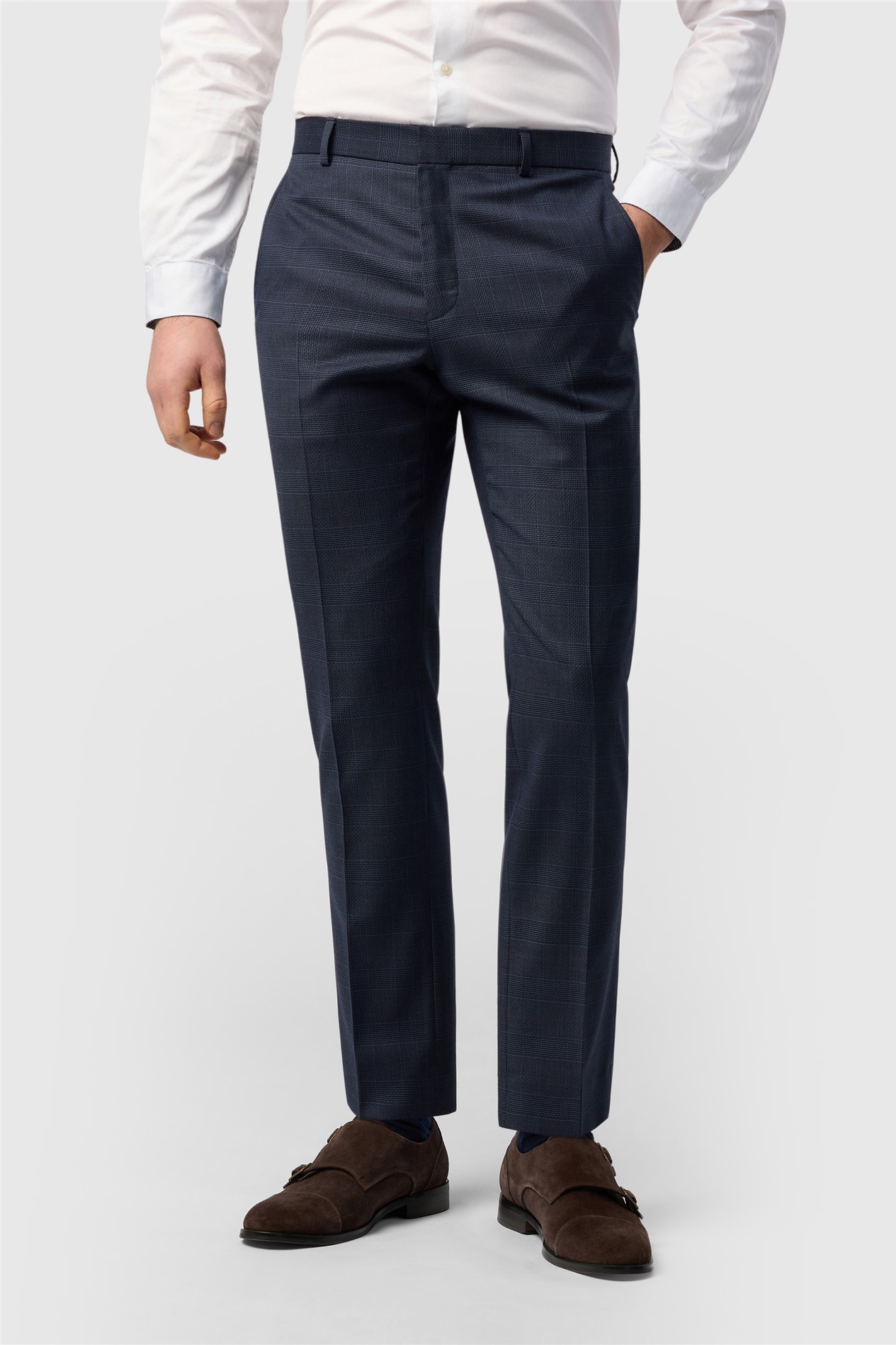 Ted Baker Slim Fit Navy Textured Check Trousers
