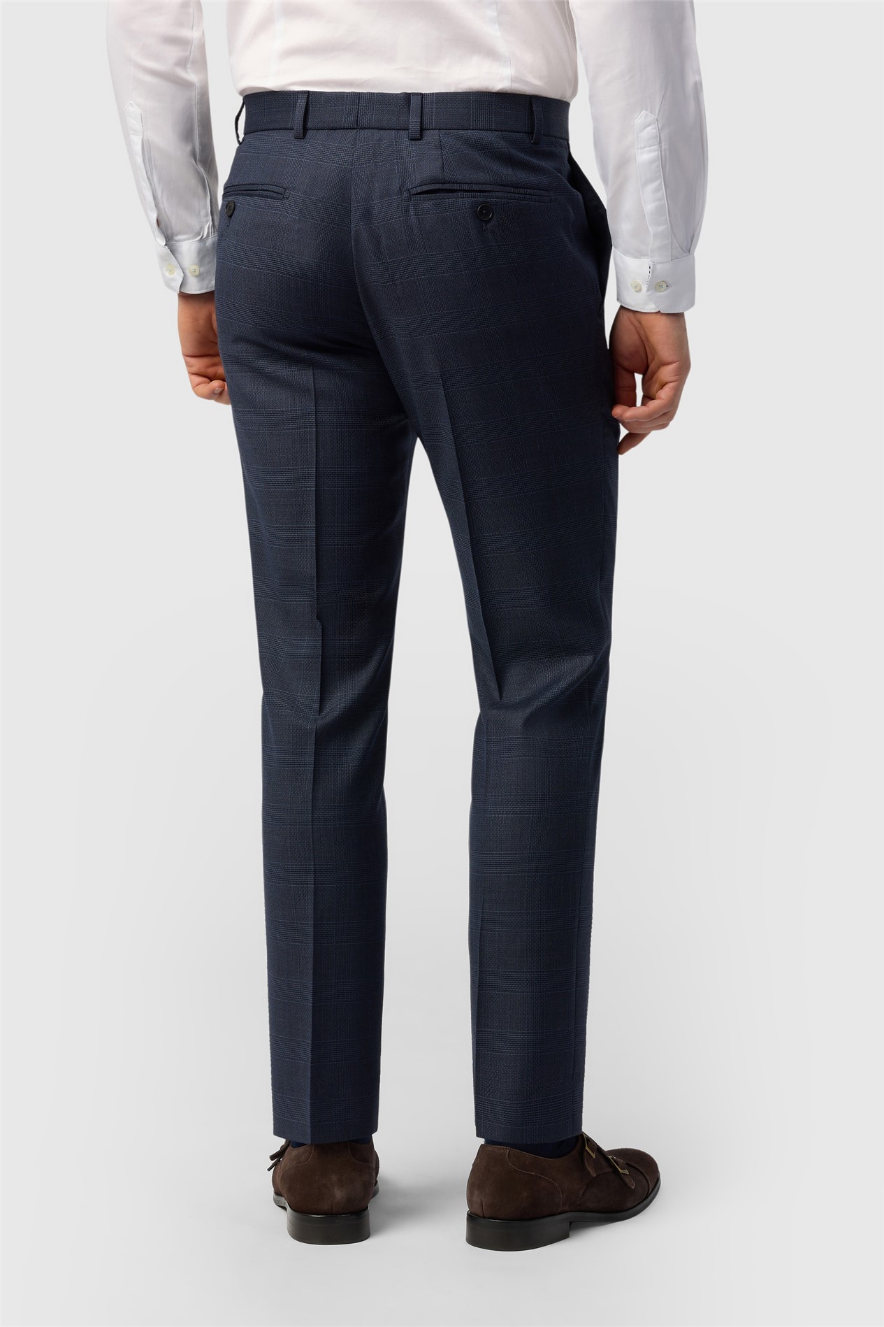 Ted Baker Slim Fit Navy Textured Check Trousers
