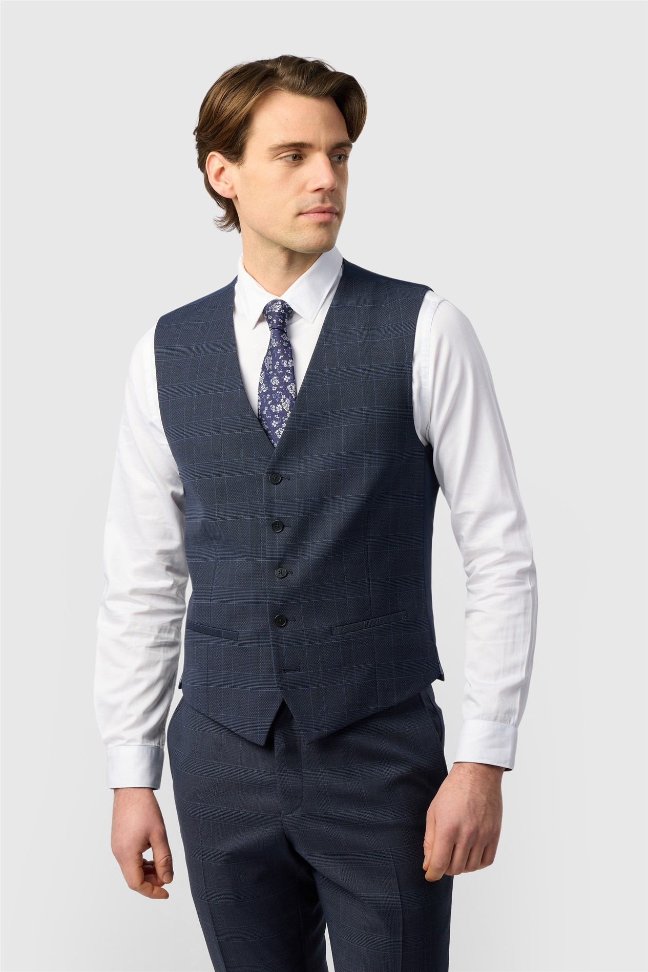 Ted Baker Slim Fit Performance Navy Textured Check Waistcoat
