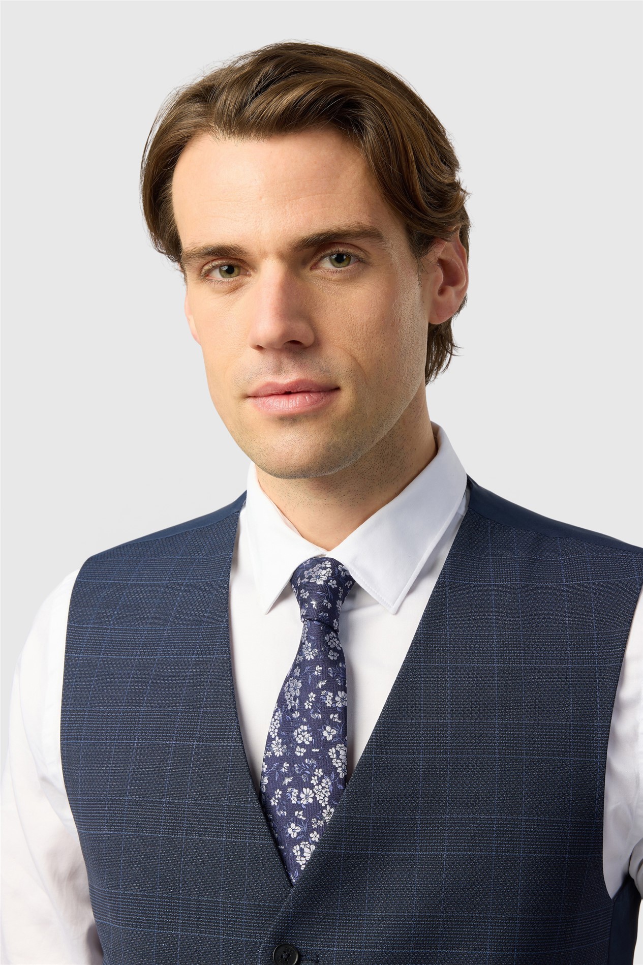 Ted Baker Slim Fit Performance Navy Textured Check Waistcoat
