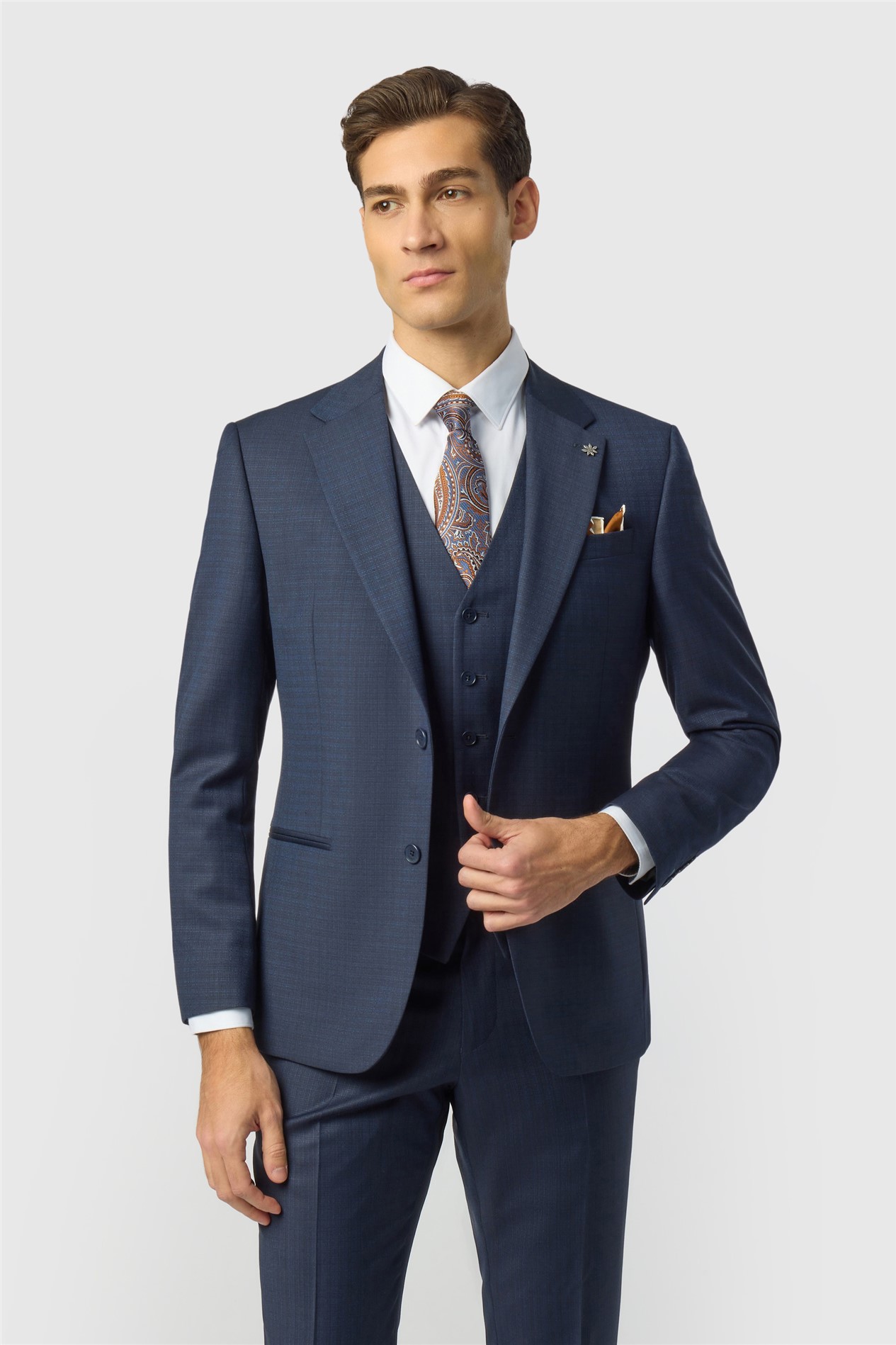 Ted Baker Slim Fit Navy Grid Texture Jacket