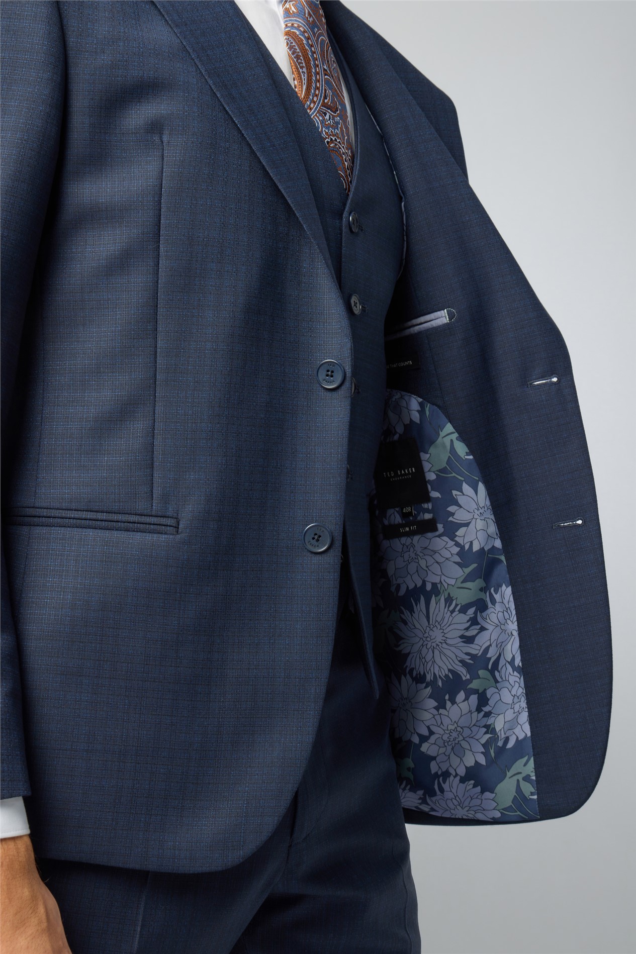 Ted Baker Slim Fit Navy Grid Texture Jacket