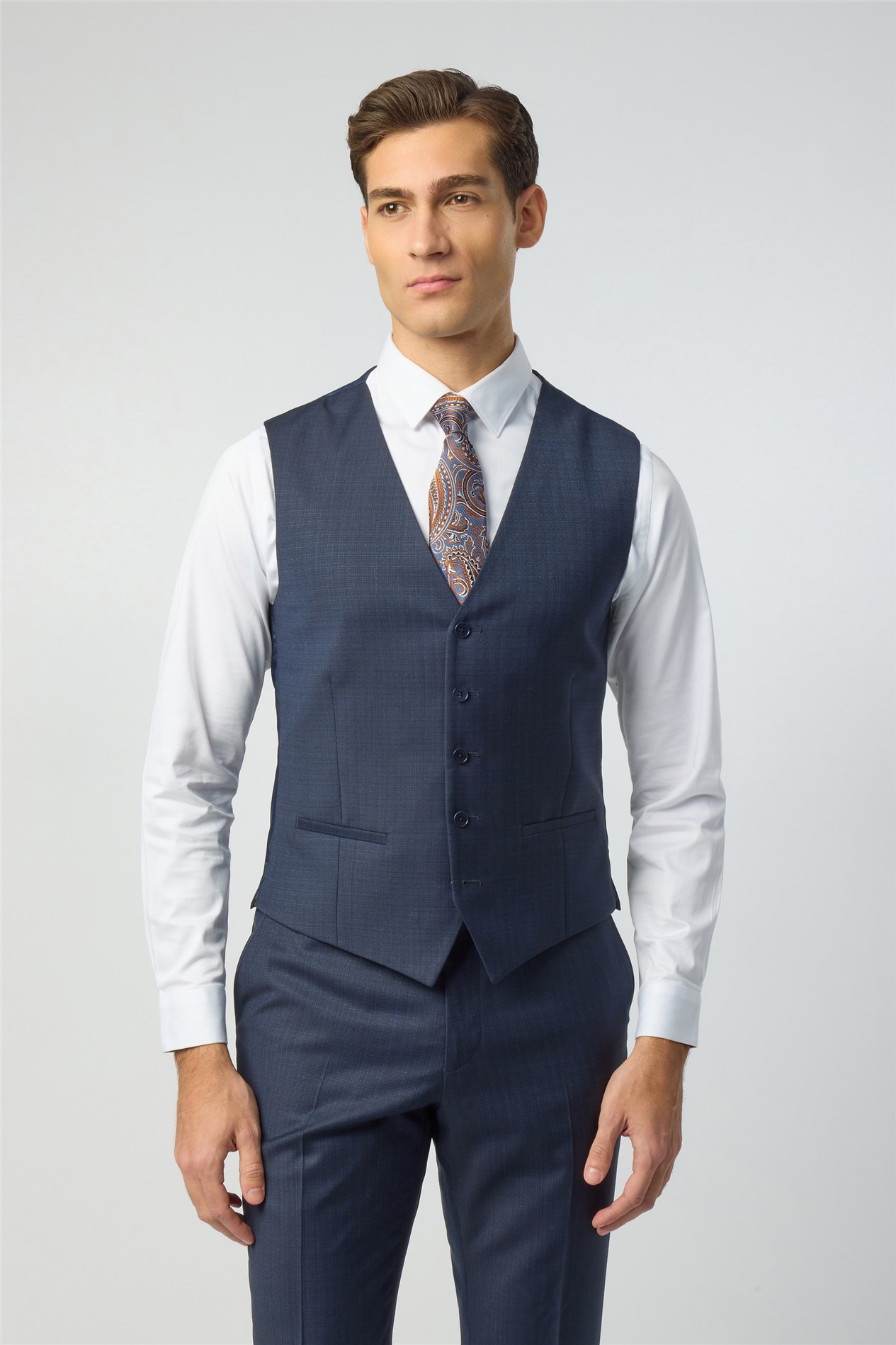Ted Baker Slim Fit Navy Grid Texture Waistcoat