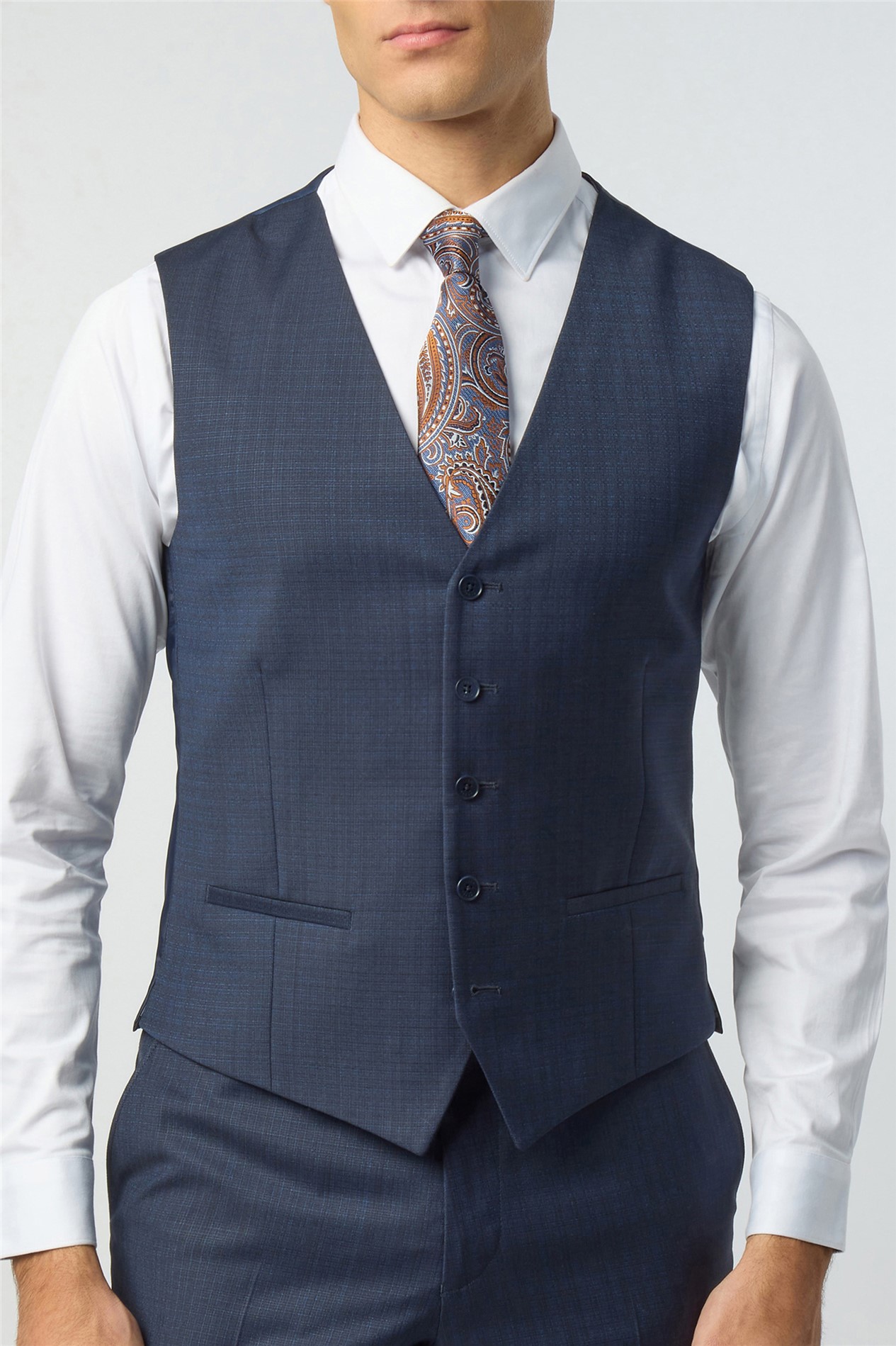 Ted Baker Slim Fit Navy Grid Texture Waistcoat