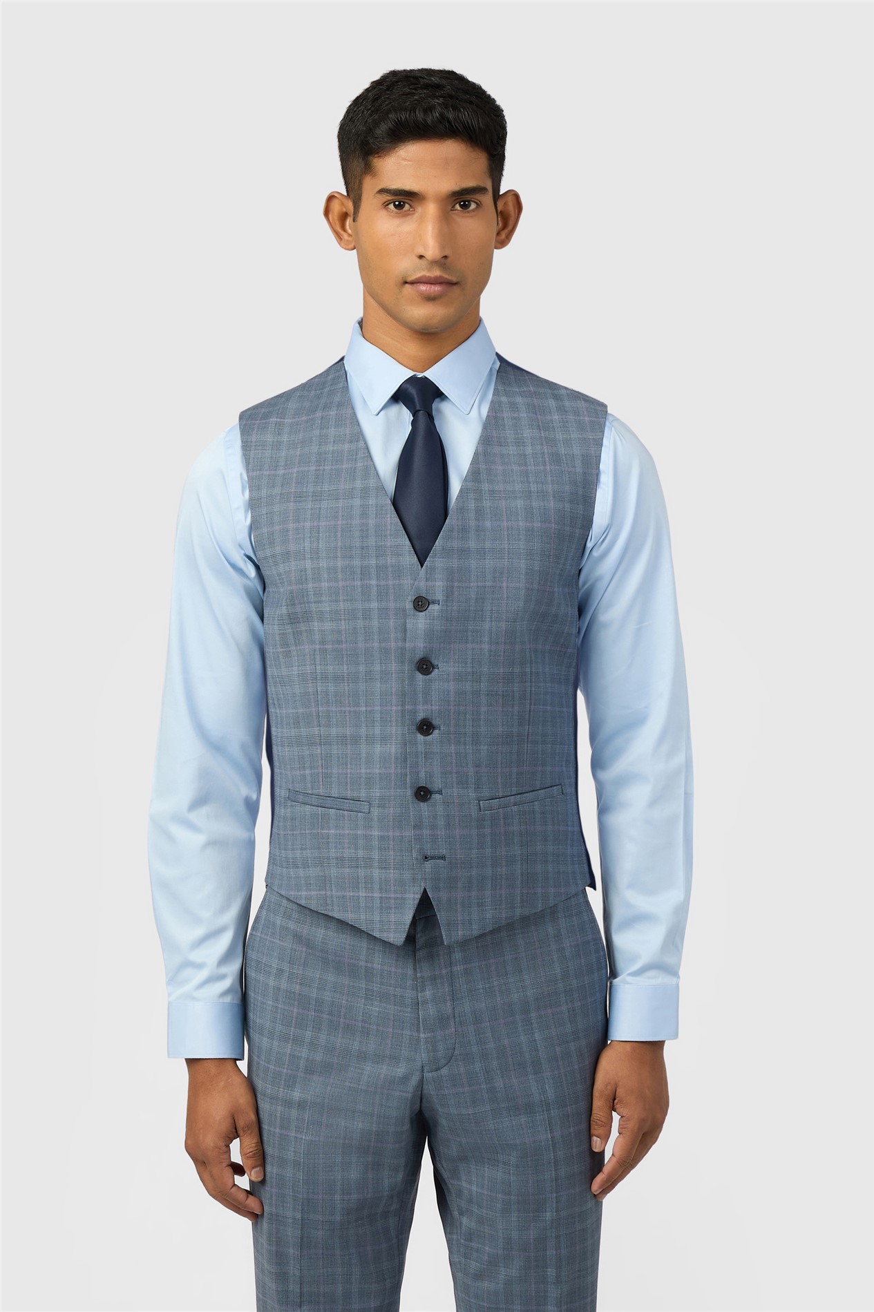 Ted Baker Slim Fit Blue Rose Check Waistcoat
