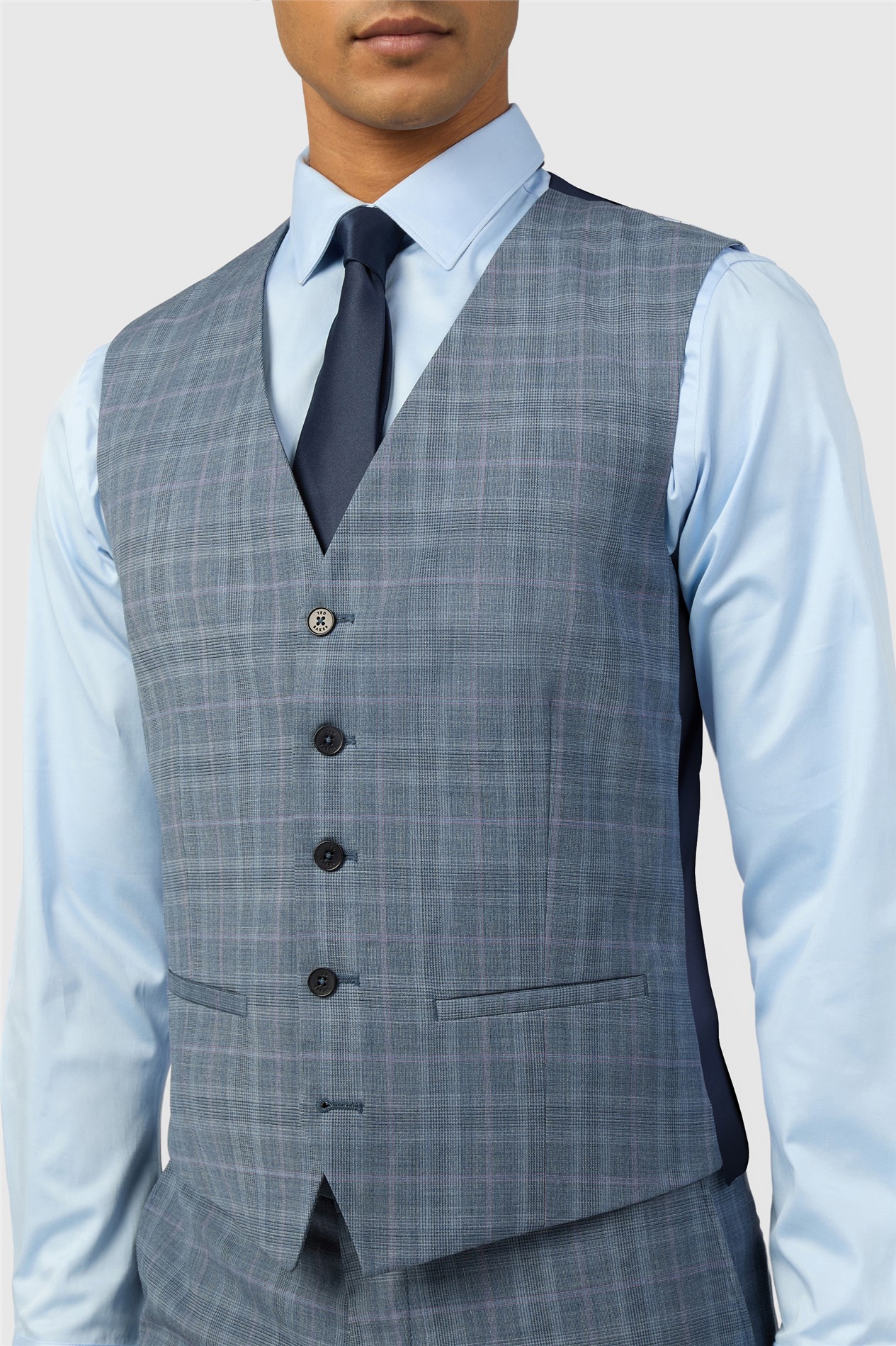 Ted Baker Slim Fit Blue Rose Check Waistcoat
