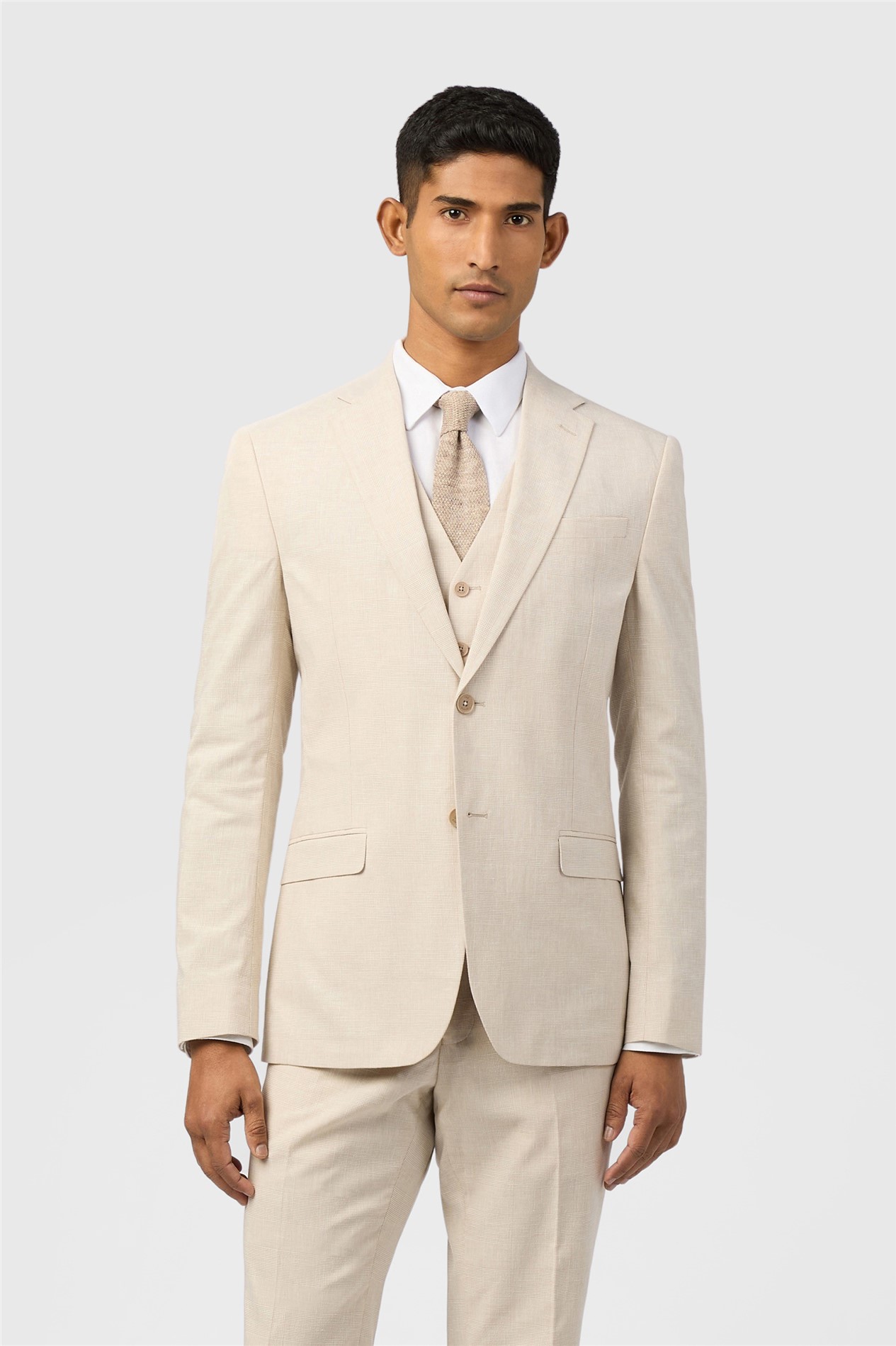 Ted Baker Slim Fit Novara Stone Linen Check Jacket