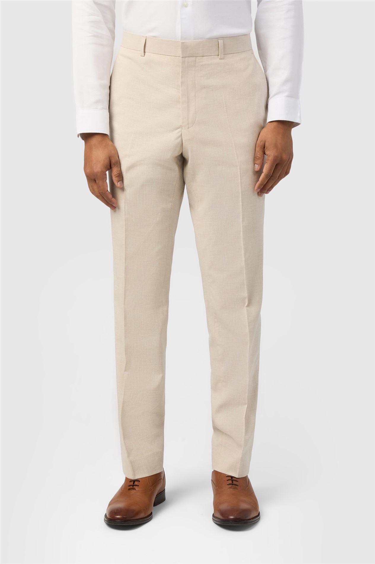 Ted Baker Slim Fit Novara Stone Linen Check Trousers