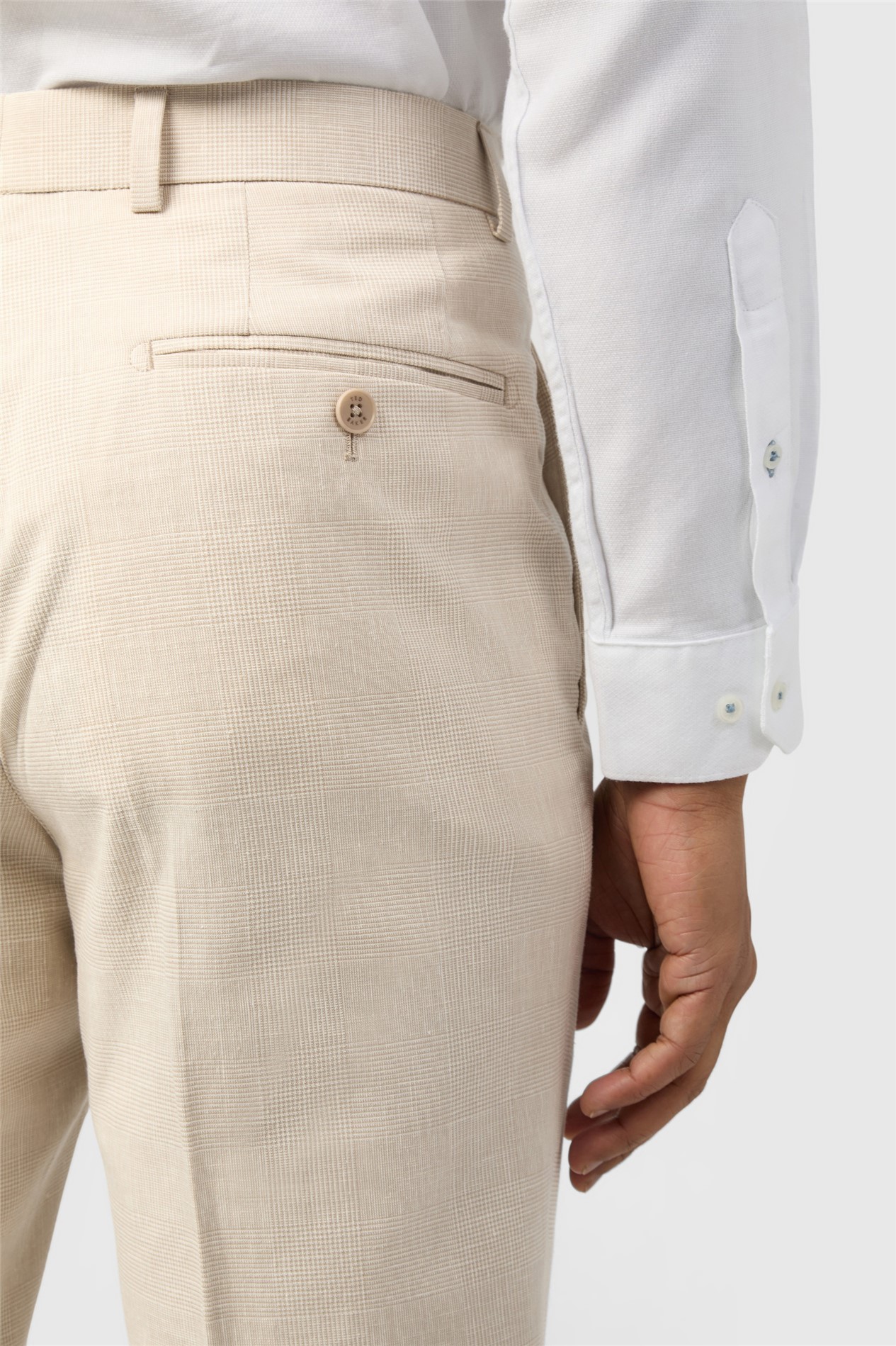 Ted Baker Slim Fit Novara Stone Linen Check Trousers
