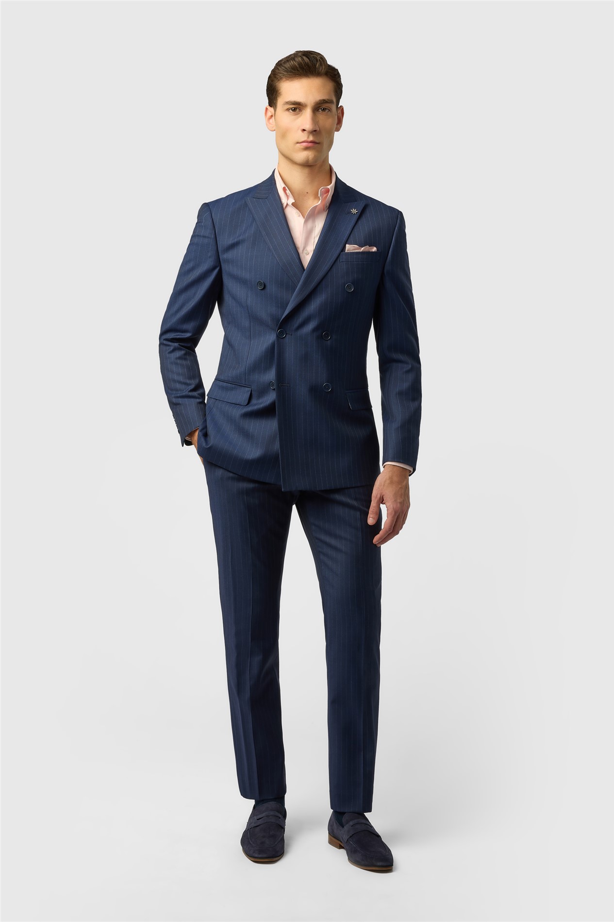 Ted Baker Slim Fit Navy Chalk Stripe Double Breasted Jacket
