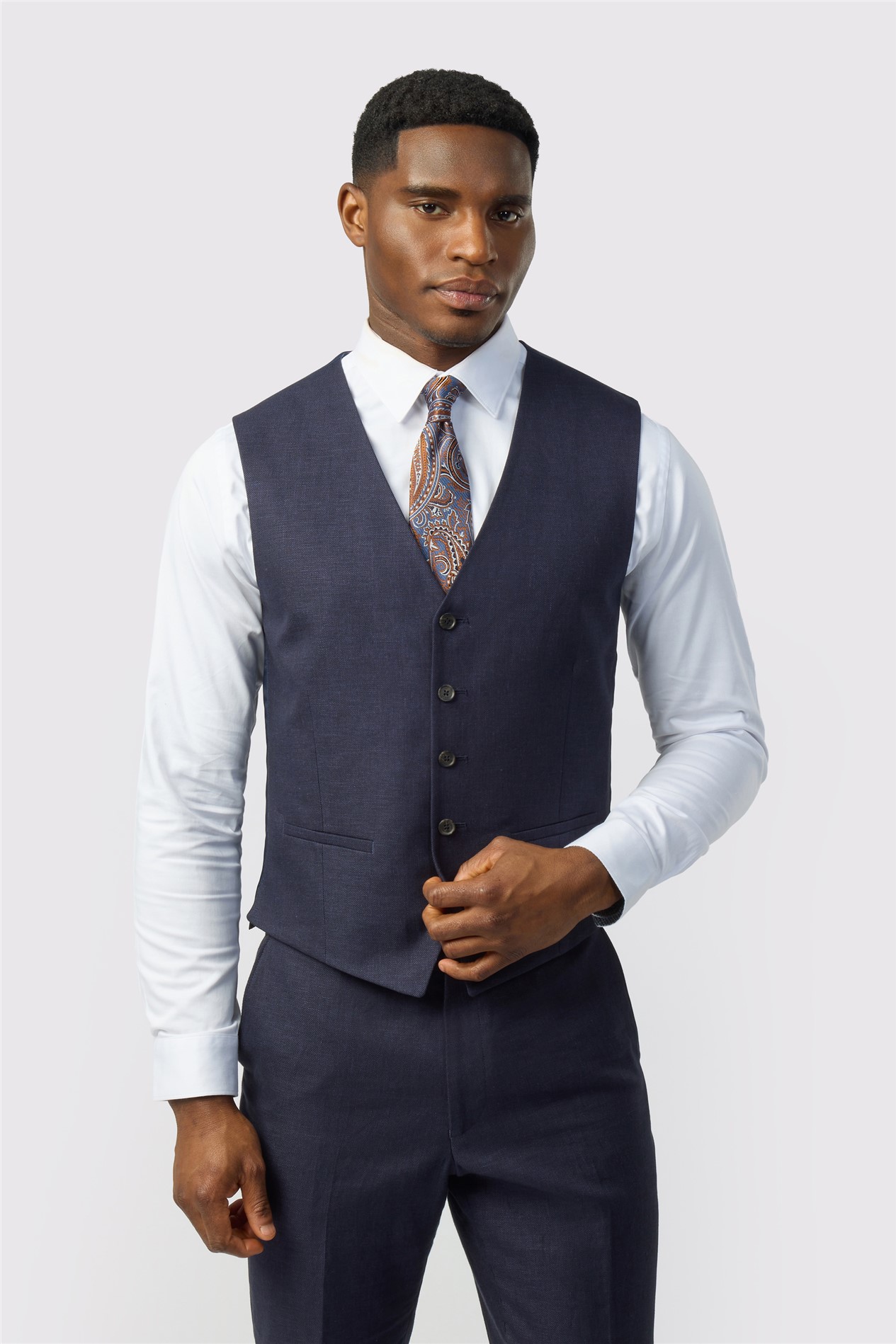 Ted Baker Tailored Fit Navy Linen Cotton Waistcoat