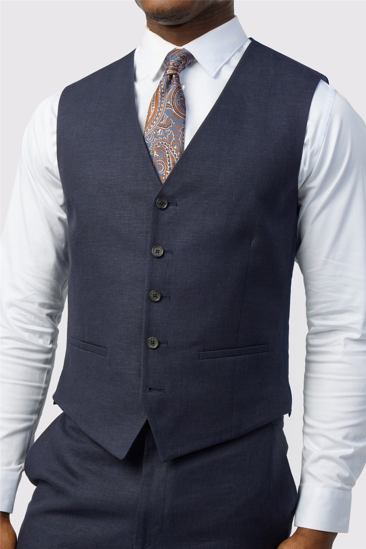 Ted Baker Tailored Fit Navy Linen Cotton Waistcoat